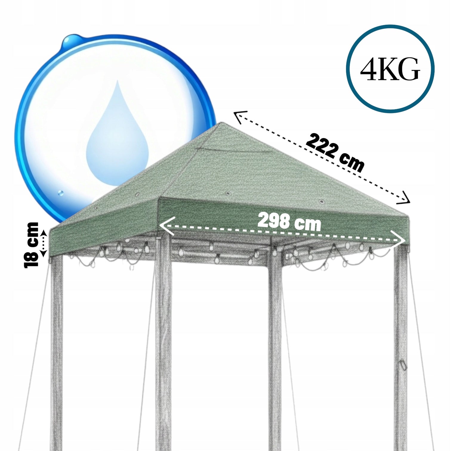 Waterproof roofing for the Pavilion green 300 cm x 300 cm Manufacturer Steel plast sport