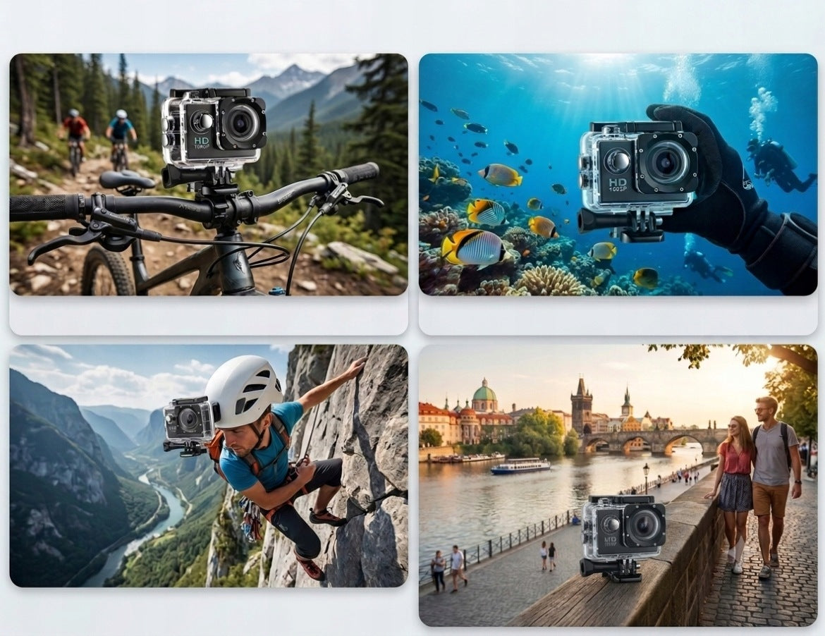 Waterproof sports camera up to 30m 1080p with handle set Brand no brand