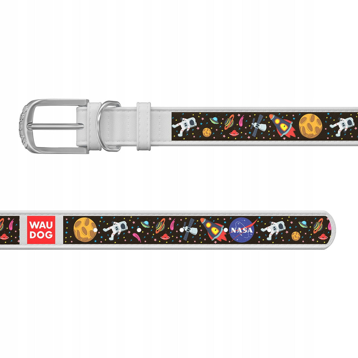 WauDog, leather collar with NASA motif, XXS white Packaging status original
