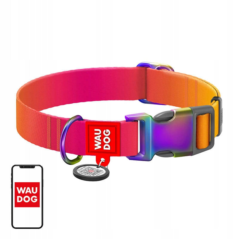 Waudog Nylon Collar with QR Code for Dog Gradient Orange Size L Packaging status original