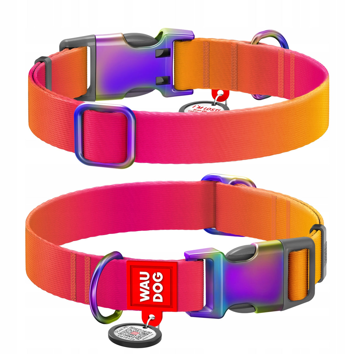 Waudog Nylon Collar with QR Code for Dog Gradient Orange Size L