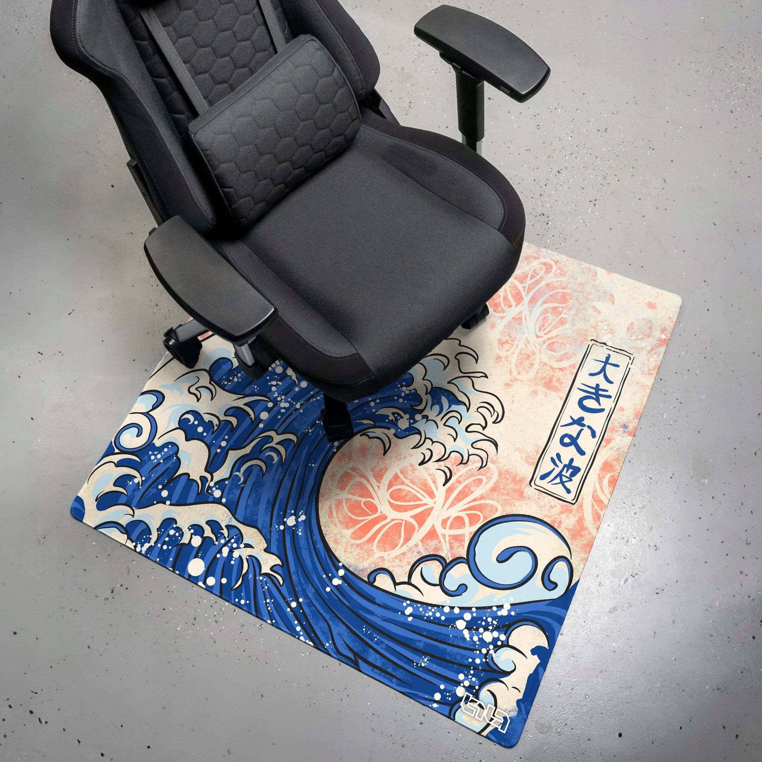 Wave GAMING CHAIR MAT in Kanagawa 100x100 TILT Product width 100 cm
