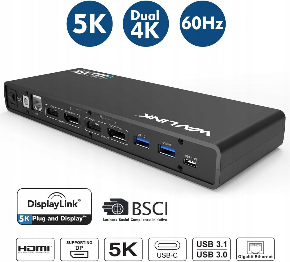 Wavlink USB C 5K Docking Station Universal Ultra HD Multiple Laptop Packaging status original