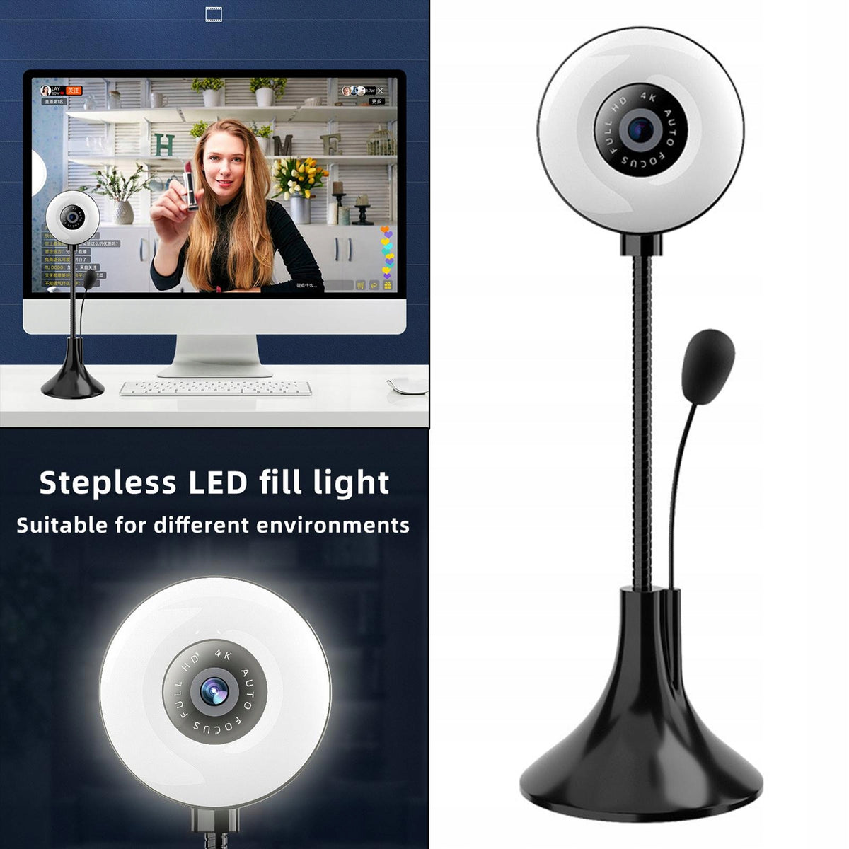 Webcam 4K Rotatable Stable USB Adjustment AutoFocus Web Camera for 480p