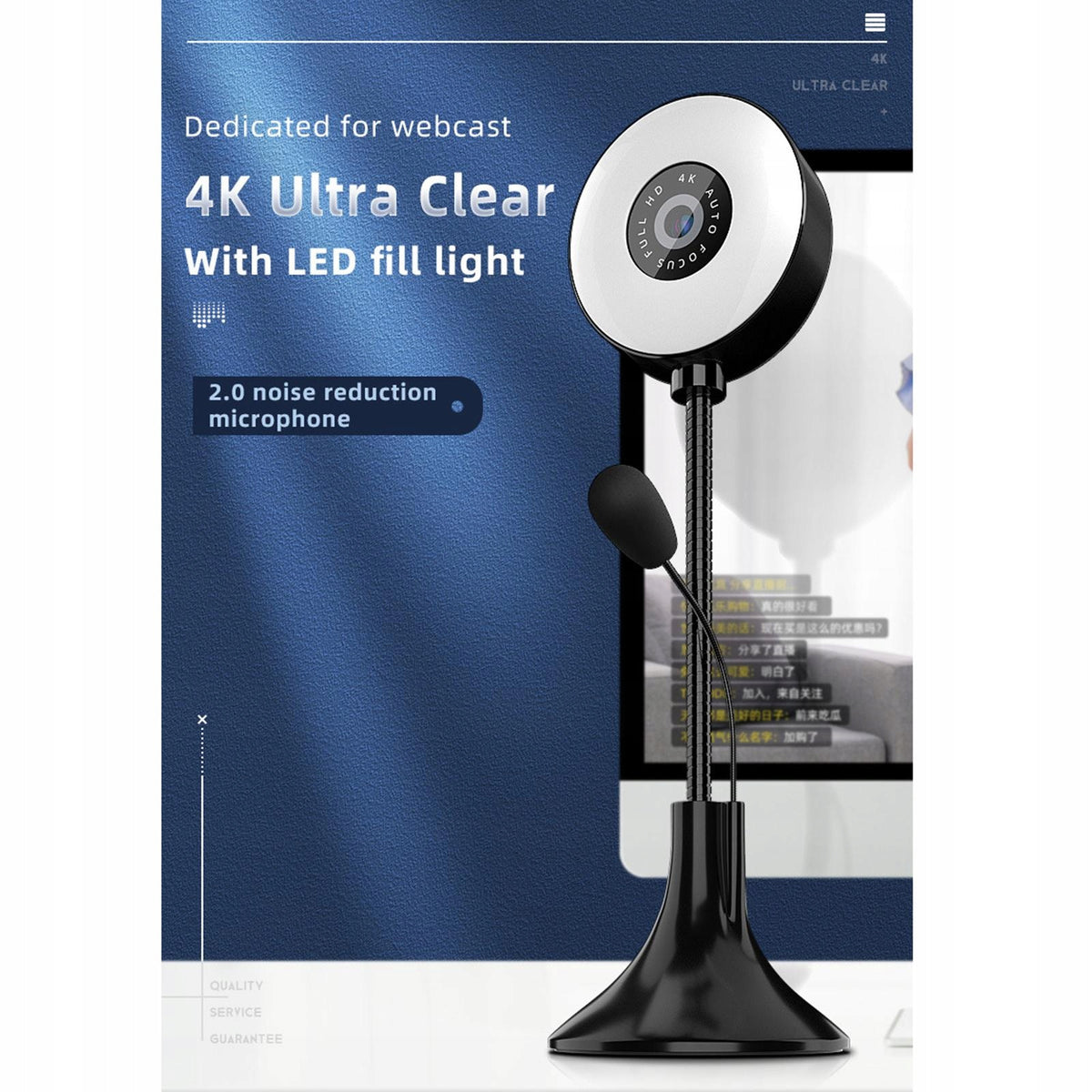 Webcam 4K Smart Full HD LED Fill Light Rotatable AutoFocus Multi 1080p Packaging status original