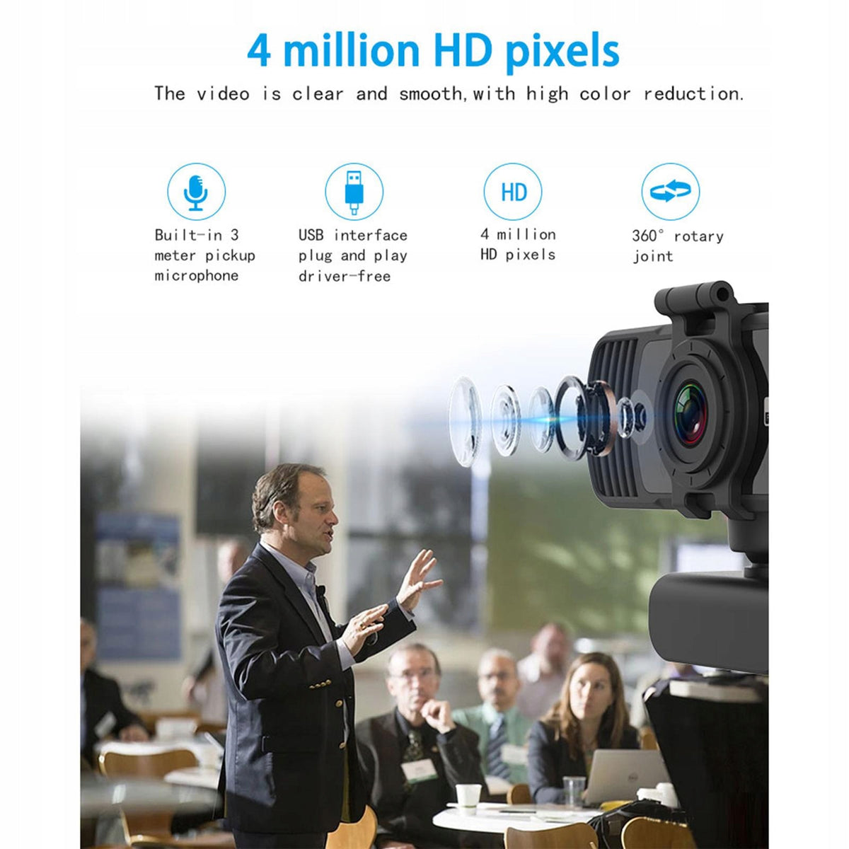 Webcam C6 with Microphone, 2K HD Computer Webcam USB Web Camera for Packaging status original