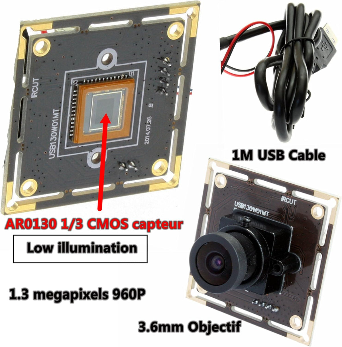 Webcam ELP 1,3 MP black and white AR0331 HD 960P 1280 x 960 USB Manufacturer code 00