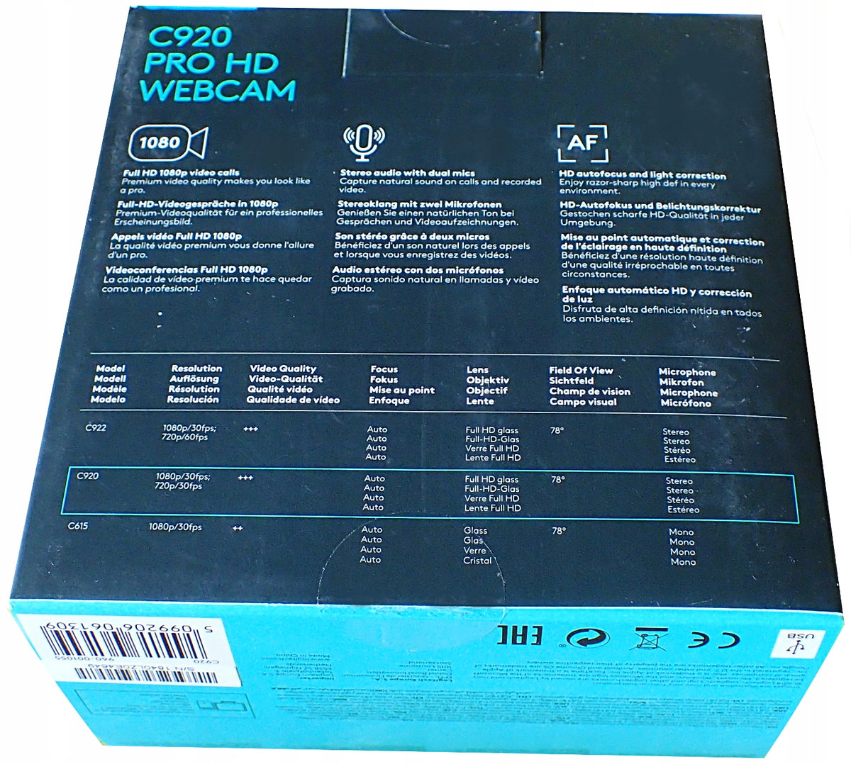 Webcam WebCam Logitech C920 HD Pro for PC Laptop Mac EAN (GTIN) 5099206061309