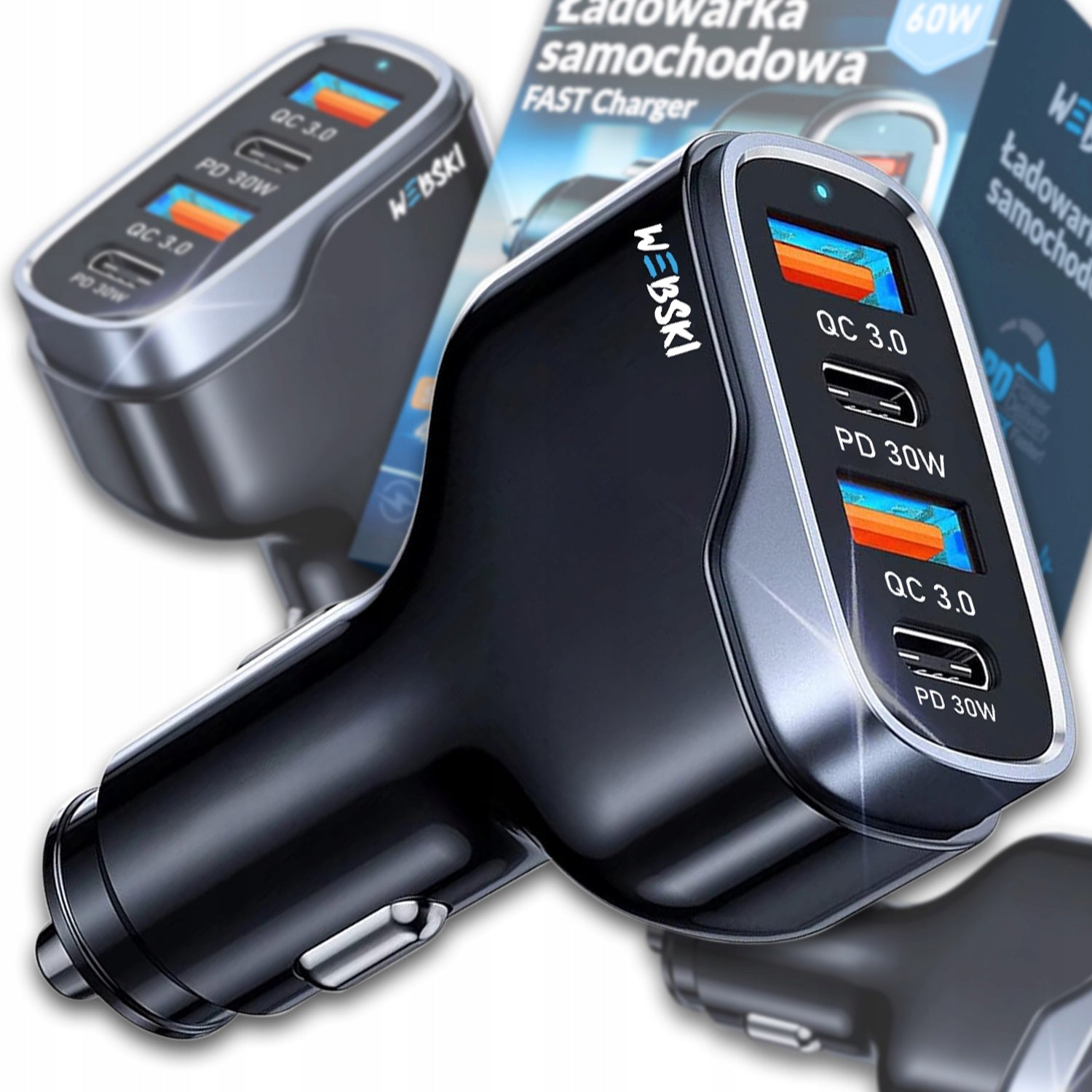 Webski CAR CHARGER 2xUSB 2xUSB TYPE-C PD 30W QC LED