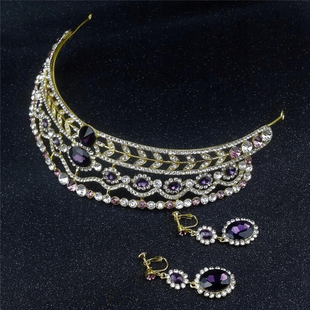 Wedding Diamante Rhinestone Baroque Tiara Crown Earrings Jewelry Set gold Brand no brand