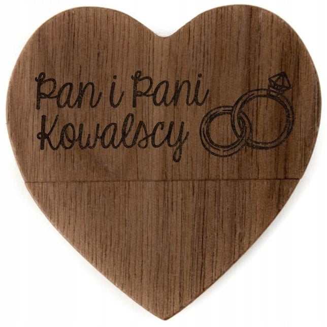 Wedding flash drive HEART Wooden 128 GB USB 2.0 + ENGRAVING Wedding GIFT Color brown