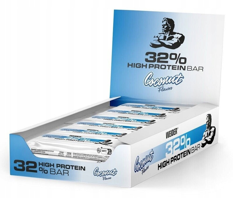 Weider 32% High Protein Bar Coconut Protein Bar 12 Bars x60g Packaging status original