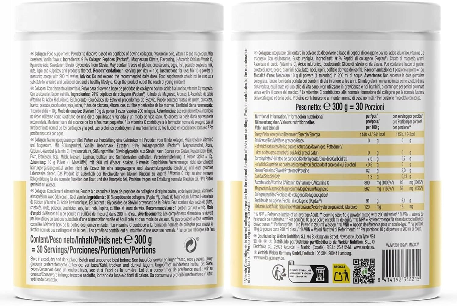 Weider COLLAGEN 300g Vanilla Collagen Hyaluronic Acid PEPTAN Joints Packaging status original