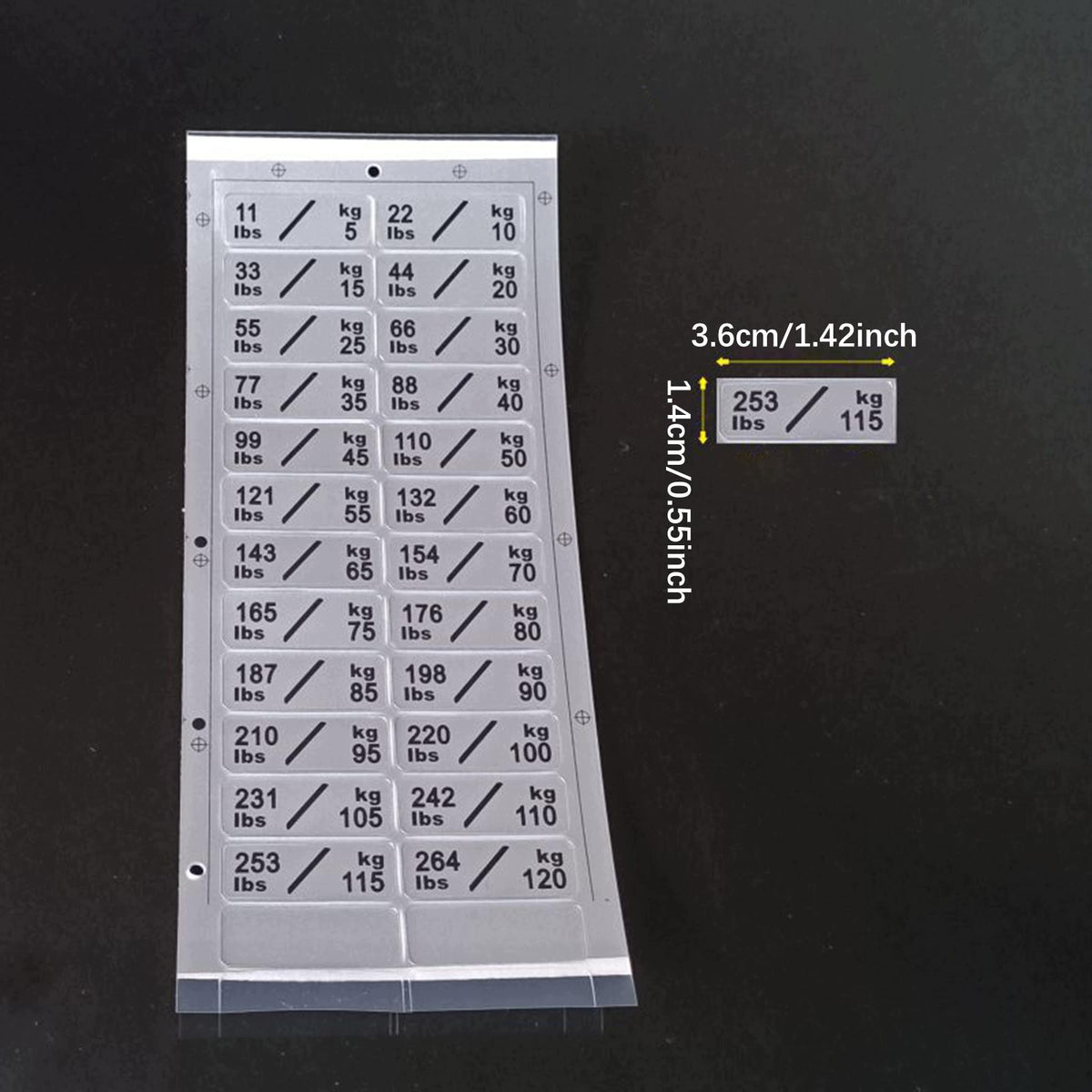 Weight Stack Labels Sheet Weighted Number Decals Fitness 5kg Silver Packaging status original