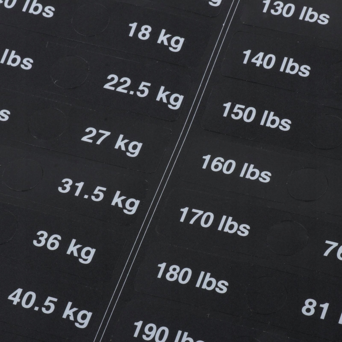 Weight Stack Labels, Weight Stickers, Black Background with White Numbers Packaging status original