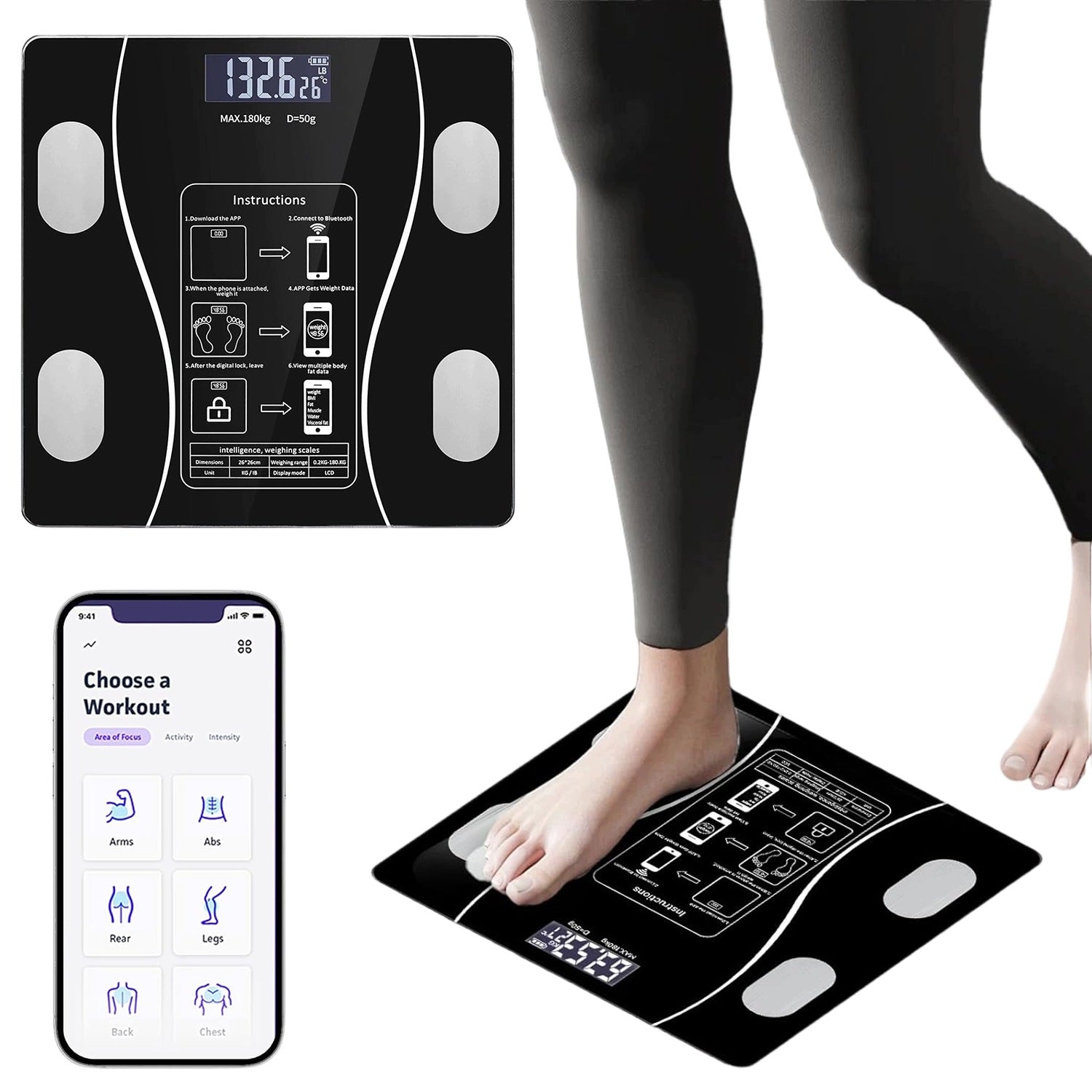 Weight With Bluetooth BEDEE Analyzes BMI Fat and Water 180kg