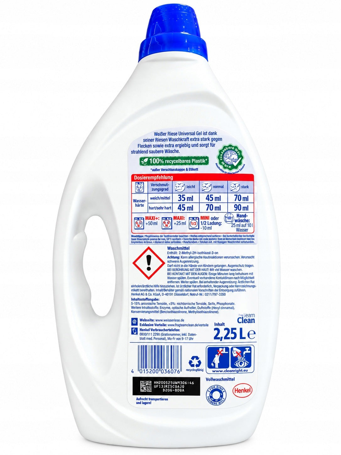 Weisser Riese Universal Washing Gel 50 Washes 2,25 L from Germany Manufacturer code 4015200031972