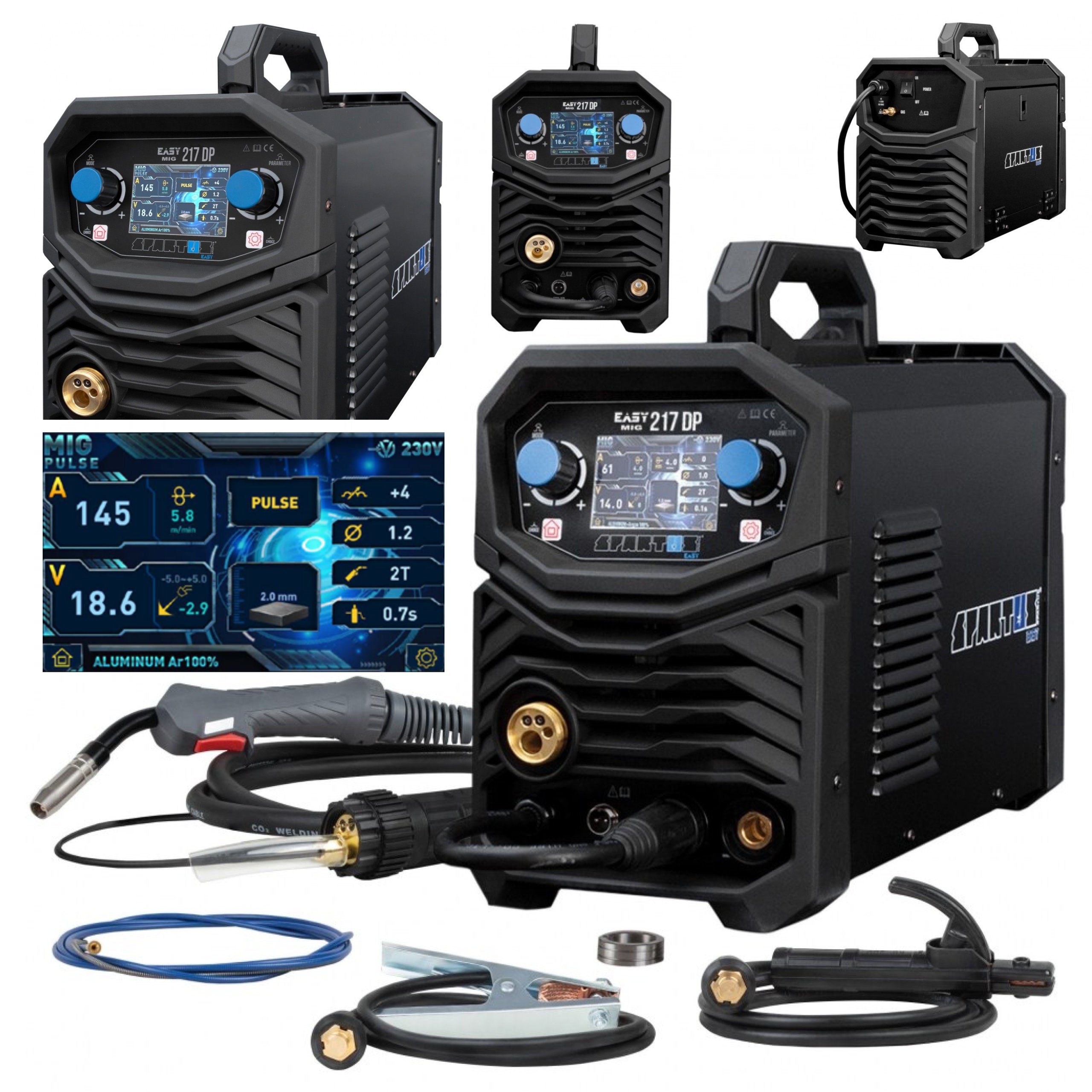 Welder Spartus EasyMIG 217 DP larger LCD Dual Pulse MIG MAG TIG MMA 230V