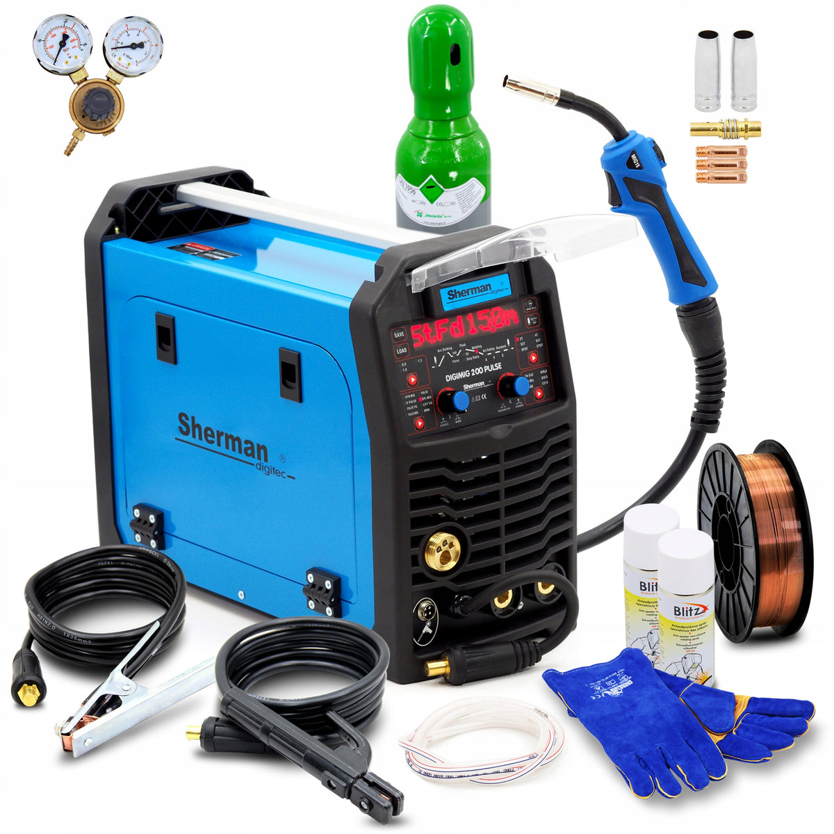 Welding kit SHERMAN DIGIMIG 200 PULSE MMA 230V CYLINDER REDUCER