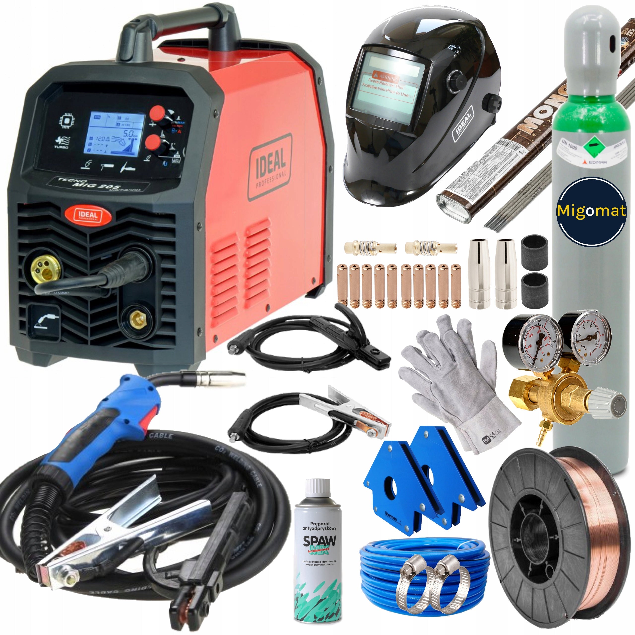 Welding machine MIGOMAT IDEAL TECNOMIG 205 WELDER WITH SYNERGY + SET with mask