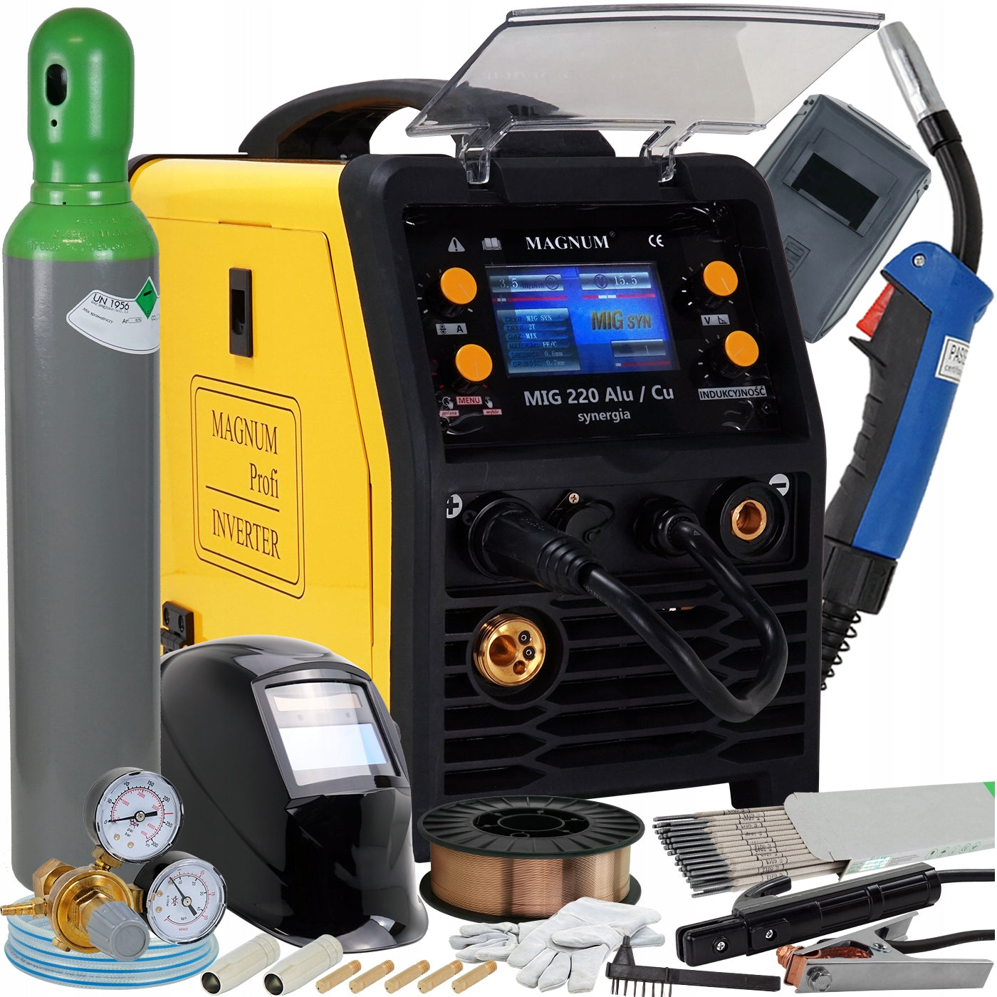 Welding machine MIGOMAT MAGNUM MIG MAG Alu SYNERGY 220 3W1 200A MASK CYLINDER WIRE