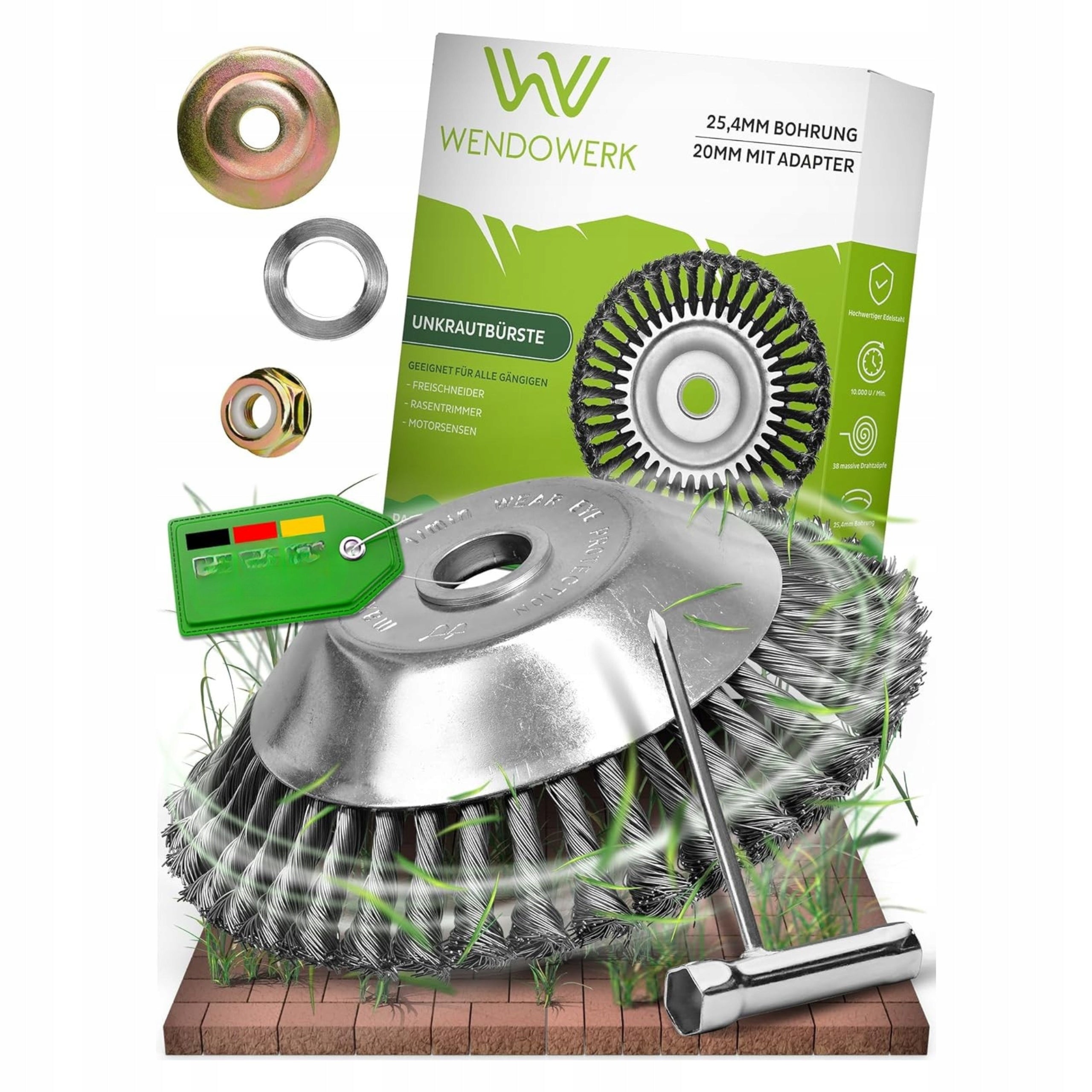 Wendowerk 200mm SCYTHE WIRE BRUSH for Weed Removal Adapter 20mm