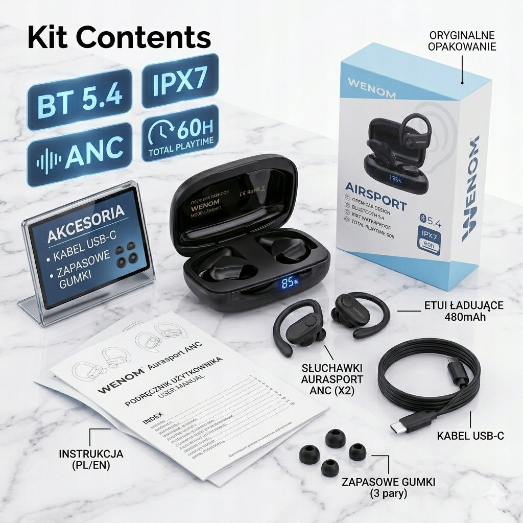 Wenom Aura Sport PRO ANC Wireless Bluetooth Sports Headphones Manufacturer code Aura Sport PRO ANC + Bluetooth 5.4