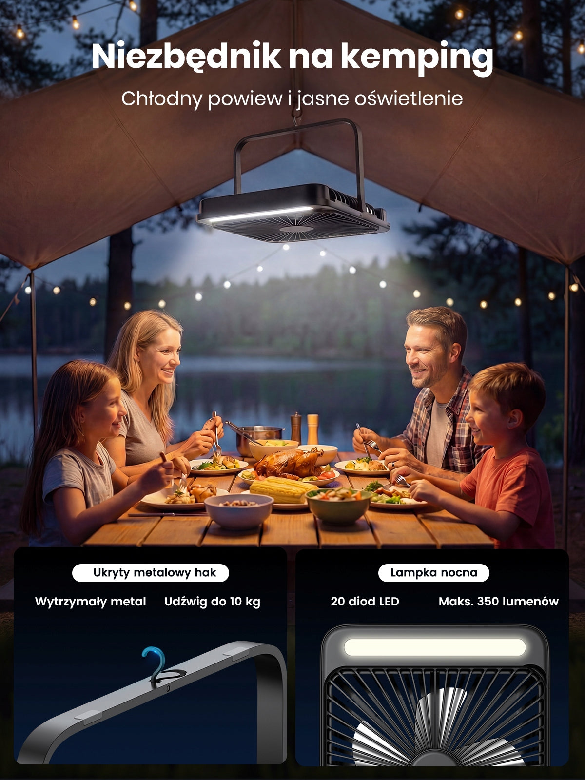 Wentylator Kempingowy Biurkowy Warmco Przenośny Płaski Cichy LED 20000mAh Manufacturer code D4