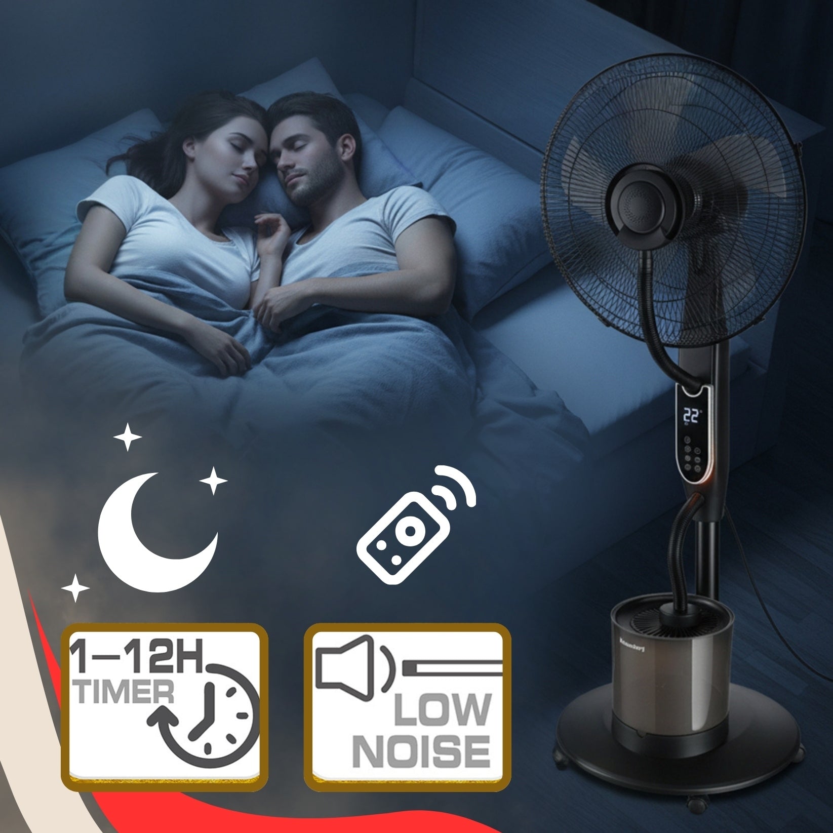 Wentylator mgiełkowy z Nawilżaczem KLAUSBERG KB-9034 16" LED 5L pilot timer Kolor dominujący czarny
