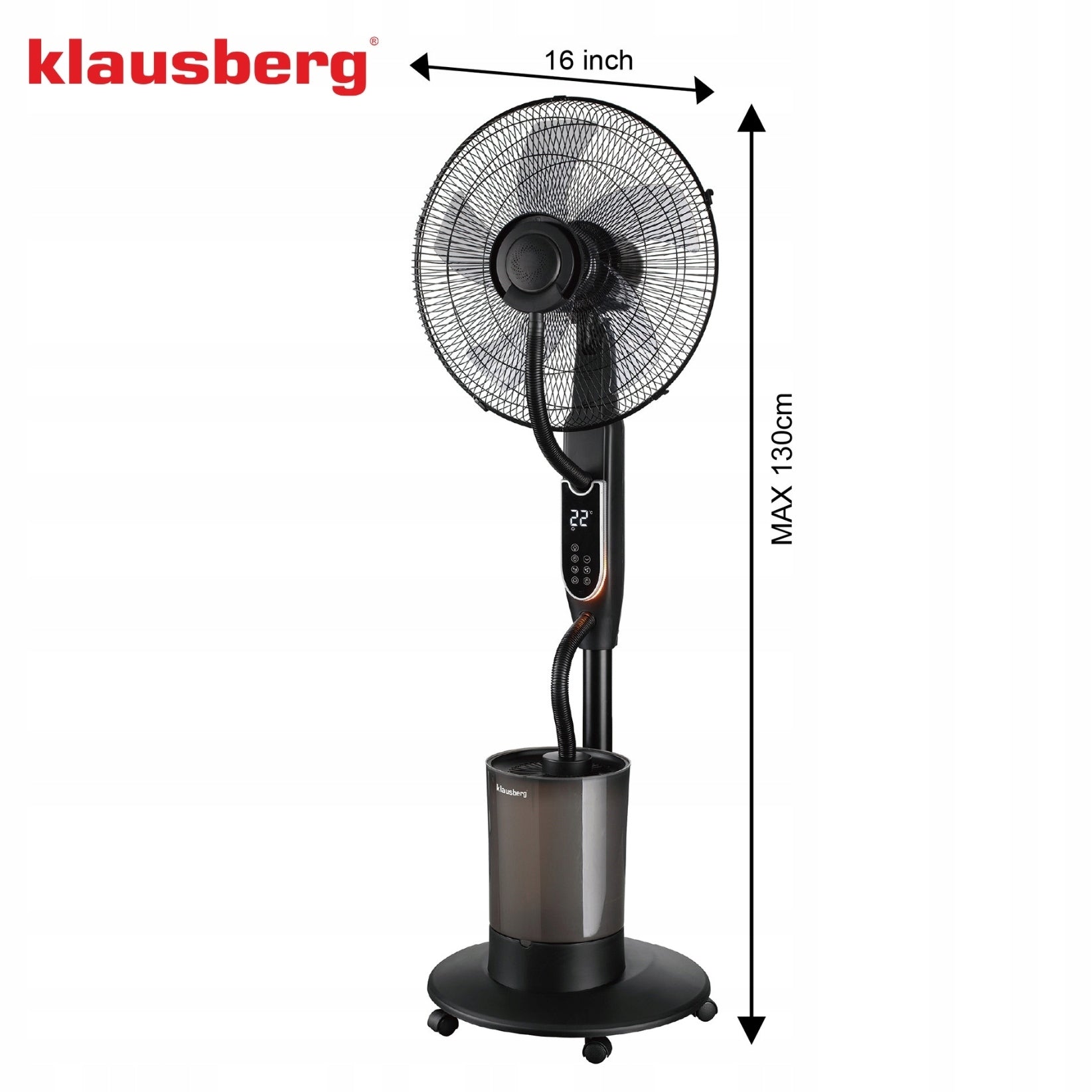 Wentylator mgiełkowy z Nawilżaczem KLAUSBERG KB-9034 16" LED 5L pilot timer Model Wentylator z Mgiełką wodną