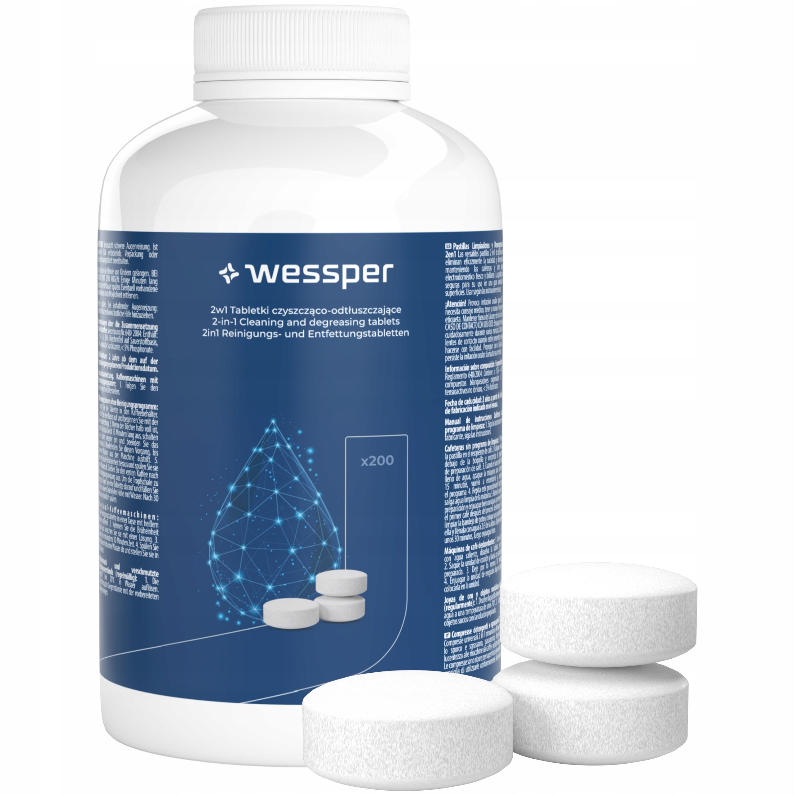 Wessper 2in1: cleaning tablets for espresso machine and degreasing 200 pieces