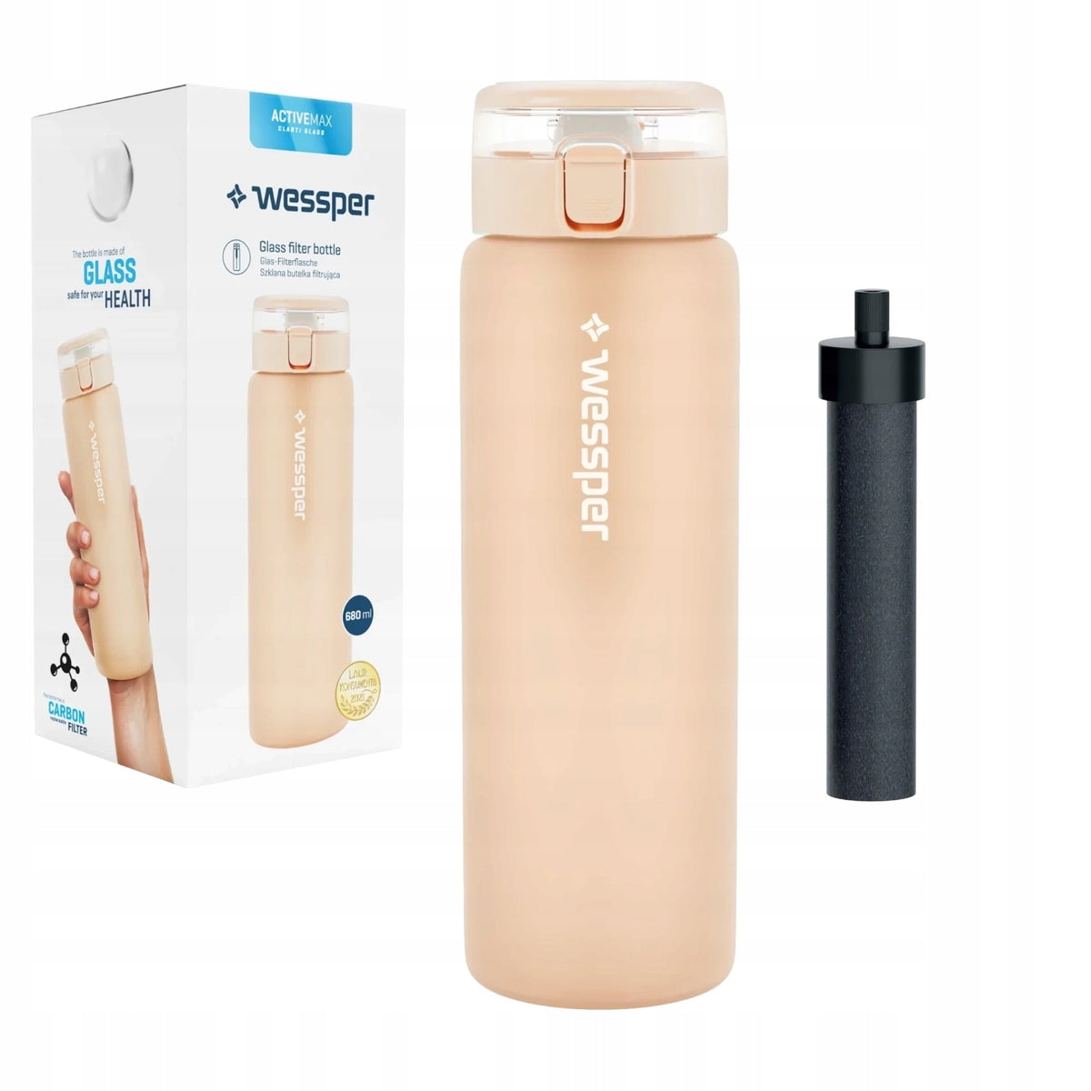 Wessper ActiveMax Clarti Glass Beige Glass Filter Bottle 0,68l