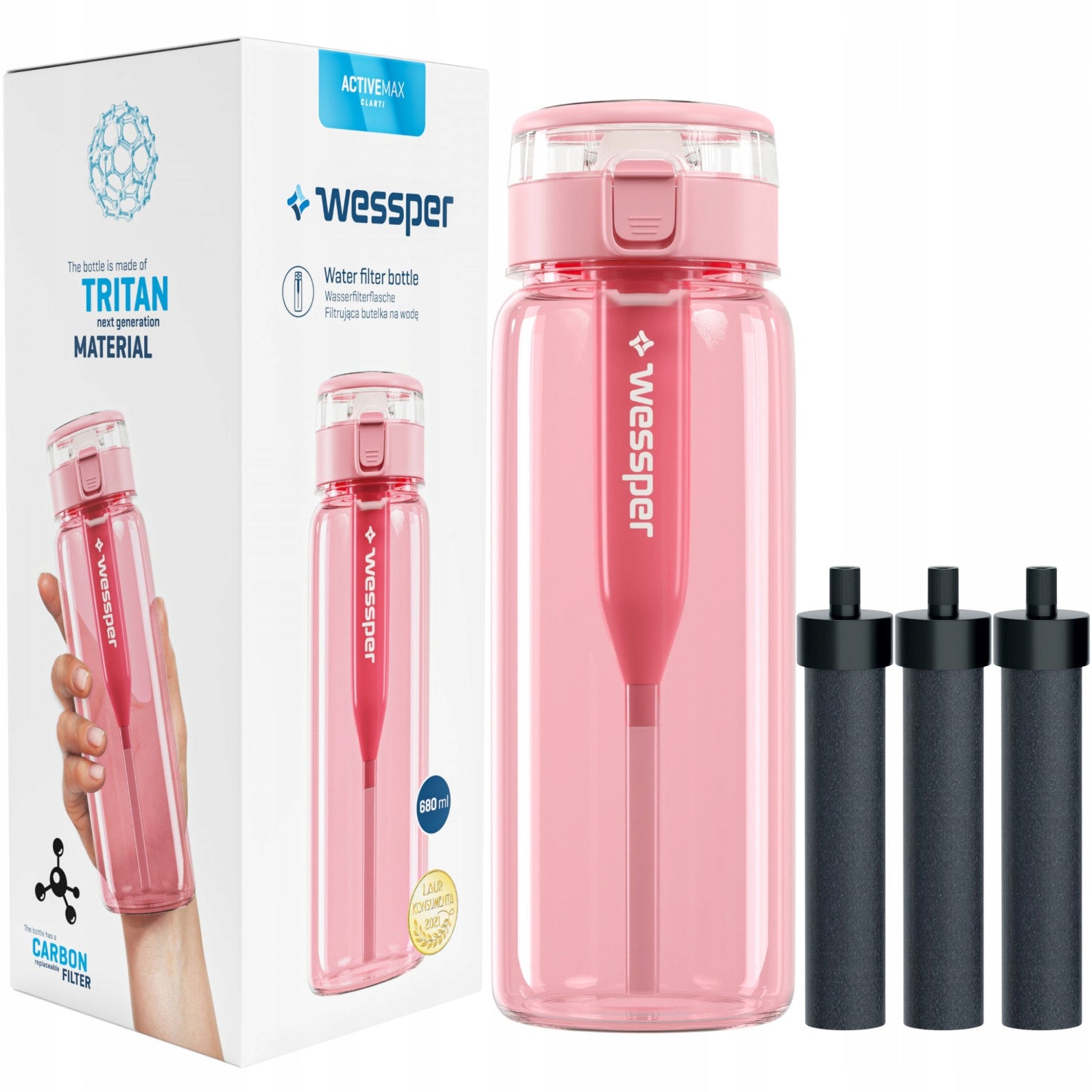 Wessper ActiveMax WES263-PK filter bottle 0.68l pink 3 FILTERS