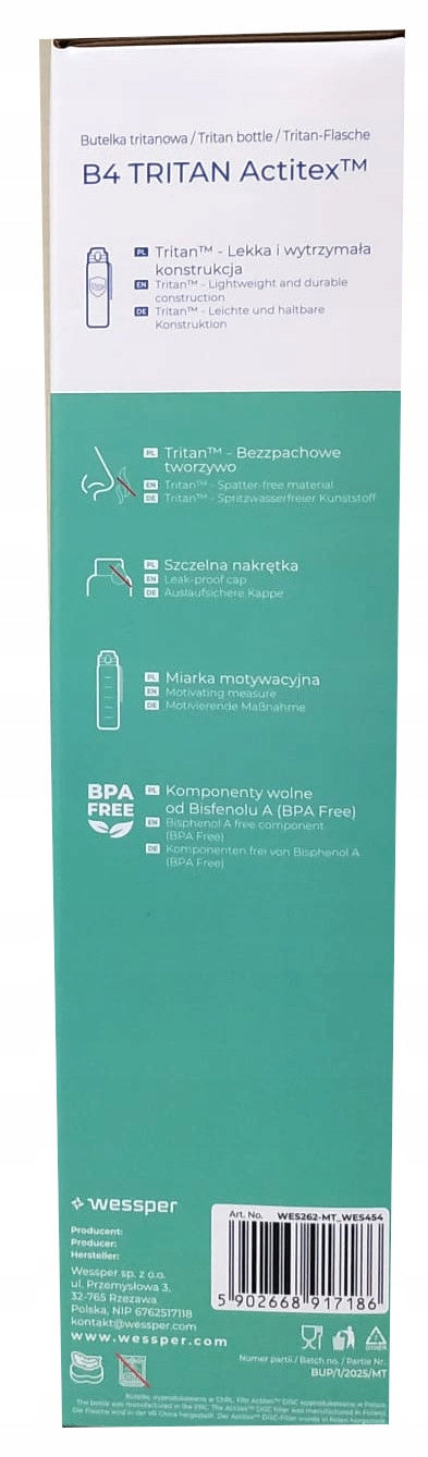 Wessper B4 Tritan Actitex Filter bottle 0,5L green + filter Manufacturer code WES262MTWES454