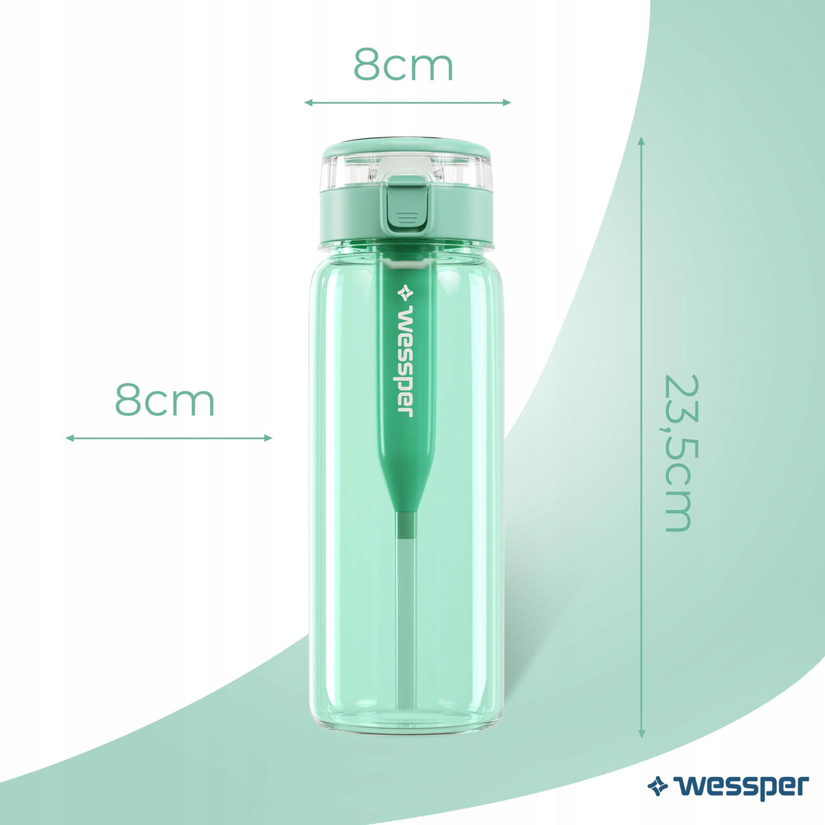 Wessper Tritan Filter Bottle with Straw 680 ml Mint Packaging status original