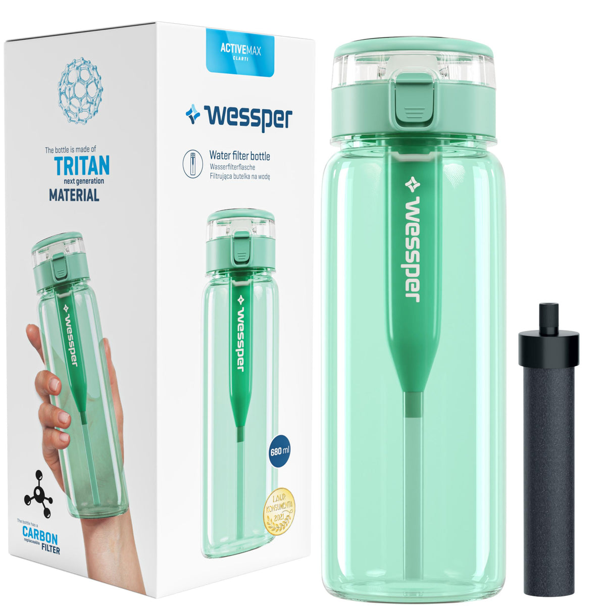 Wessper Tritan Filter Bottle with Straw 680 ml Mint