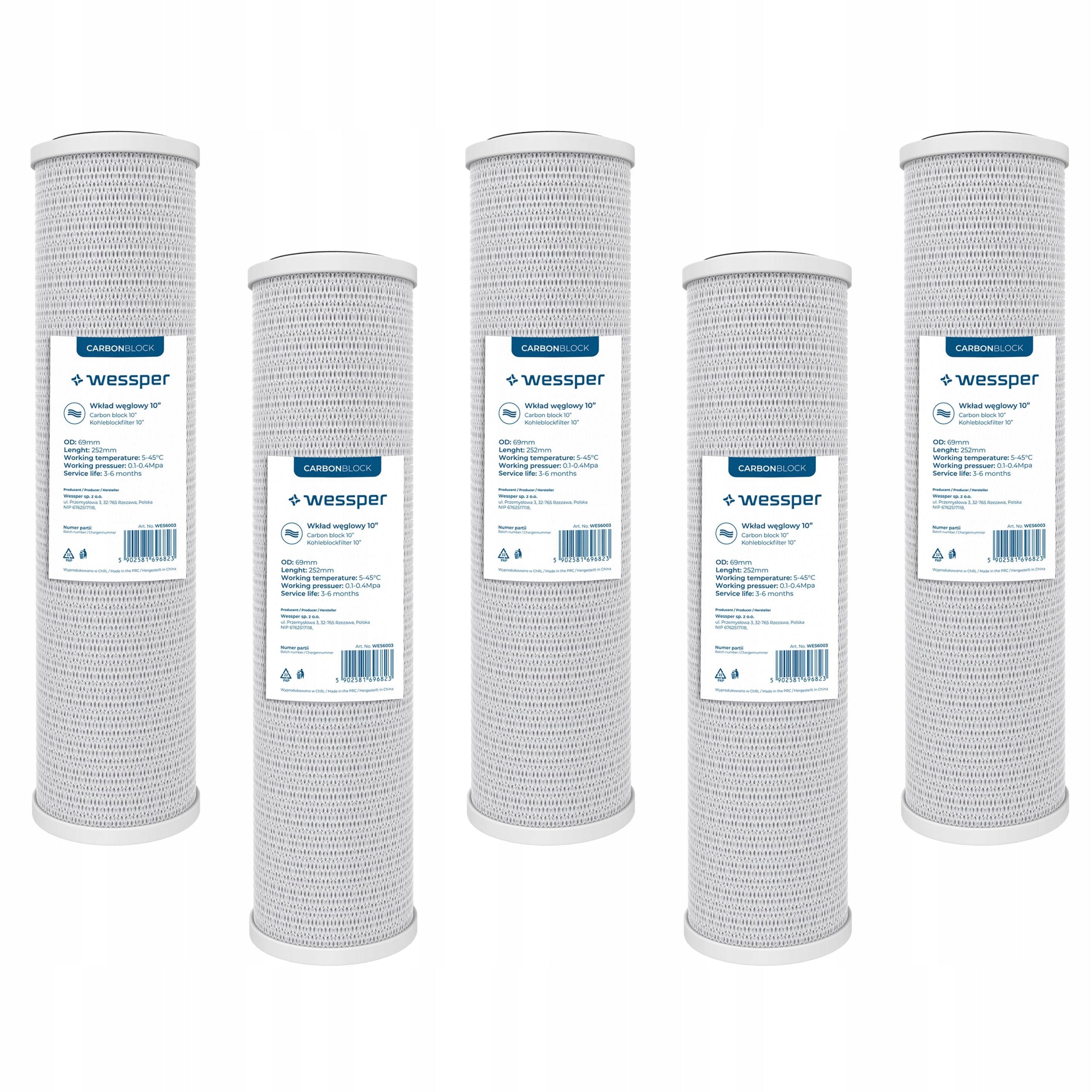 Wessper carbon water filter filtration 10" preliminary 5 micron 5 pieces Manufacturer code WES6003-5