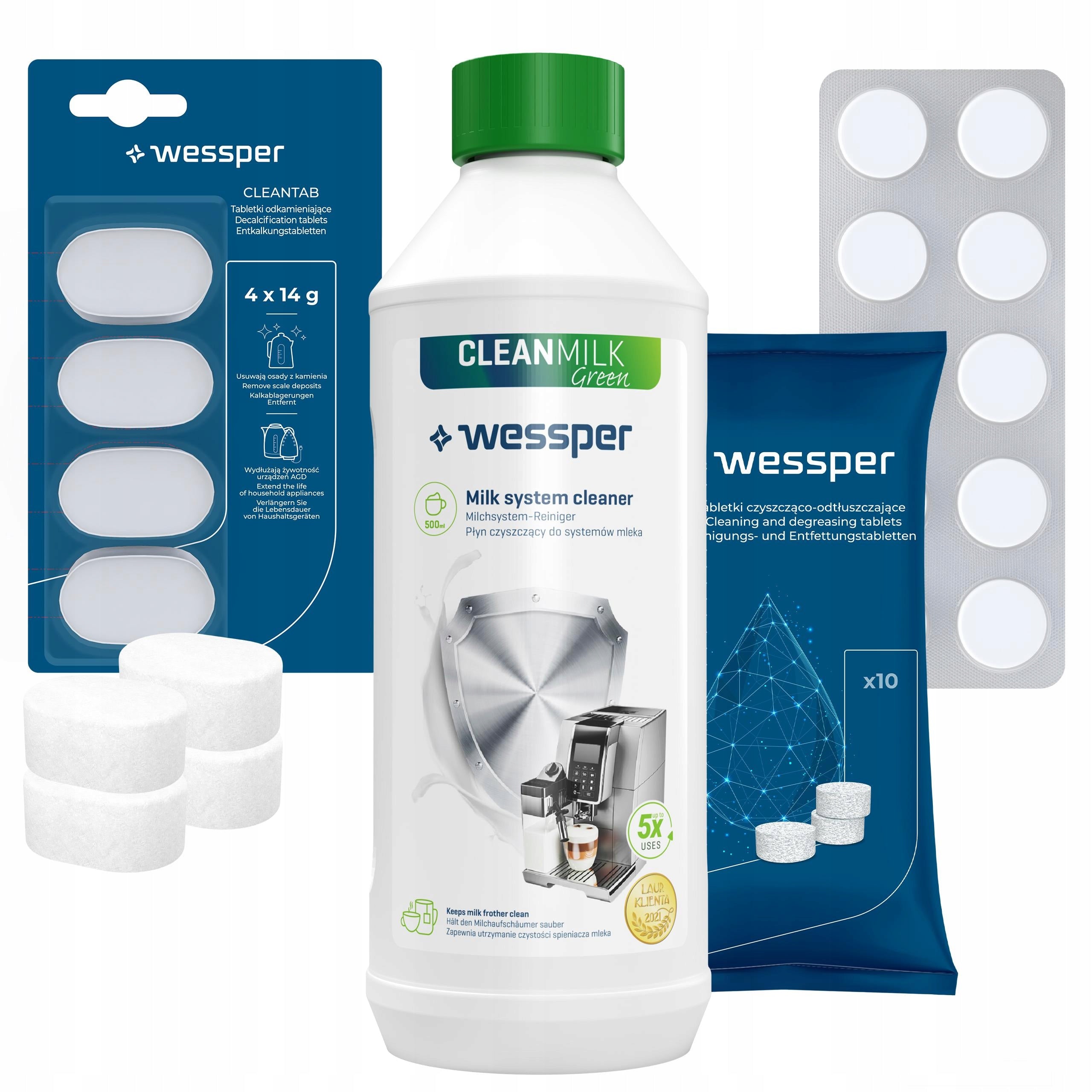 Wessper tablets for cleaning descaling coffee machine liquid for milk circulation