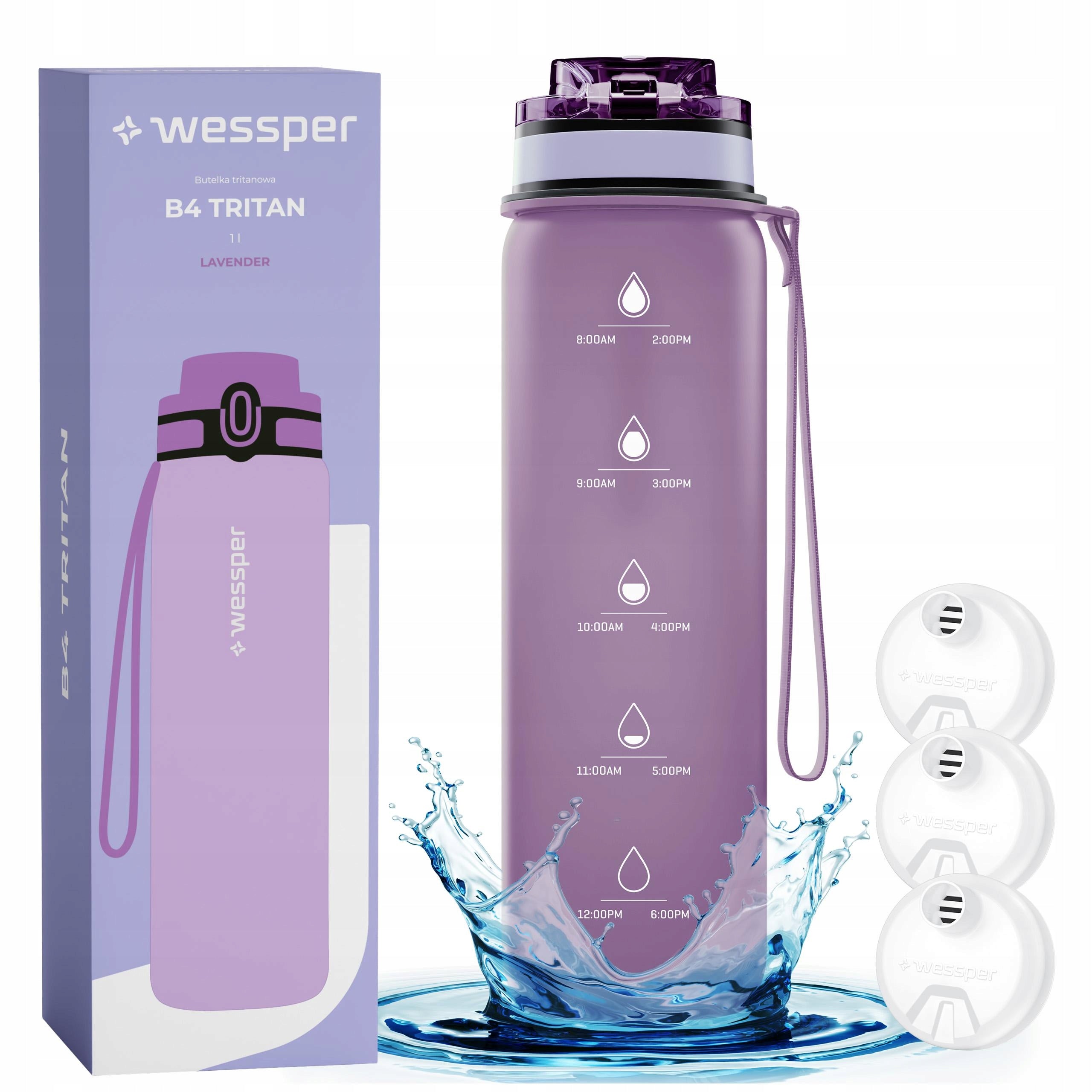 Wessper water bottle filter bottle 1000 ml BPA Free tritan + 3x filter