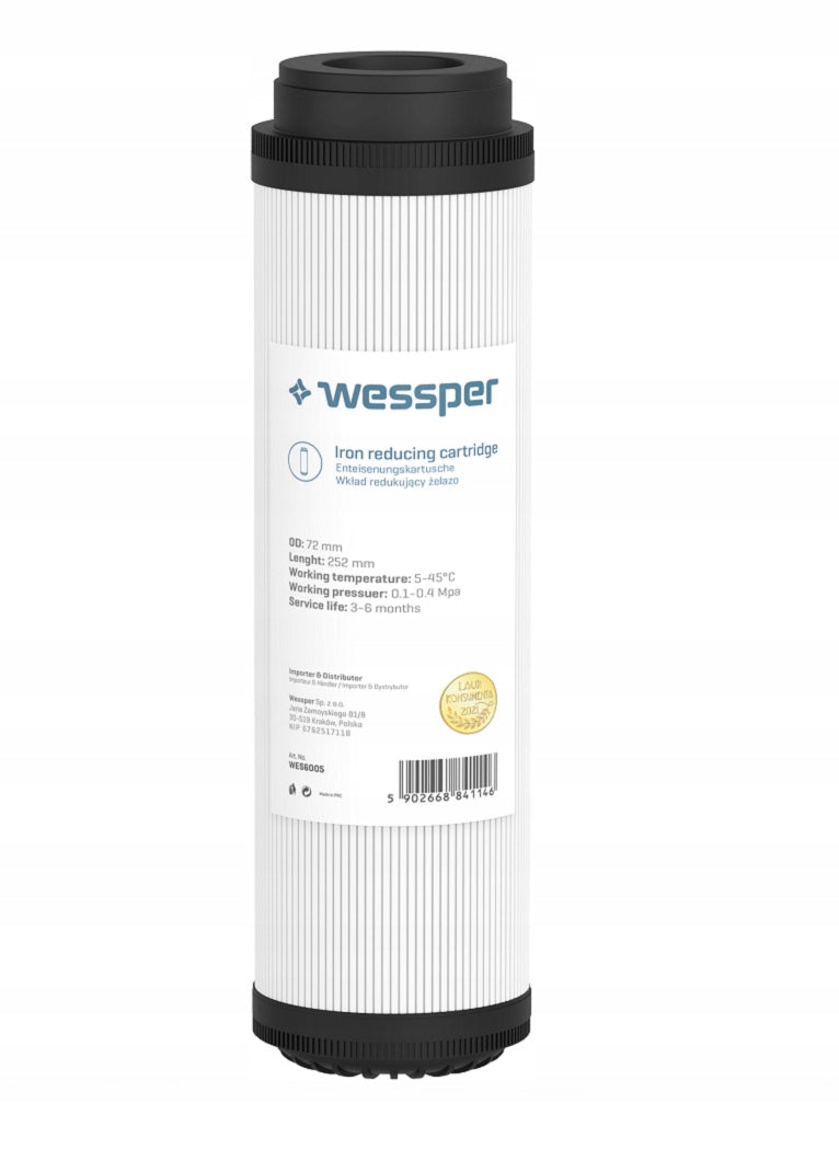 Wessper water filter for de-ironing pre-filtration