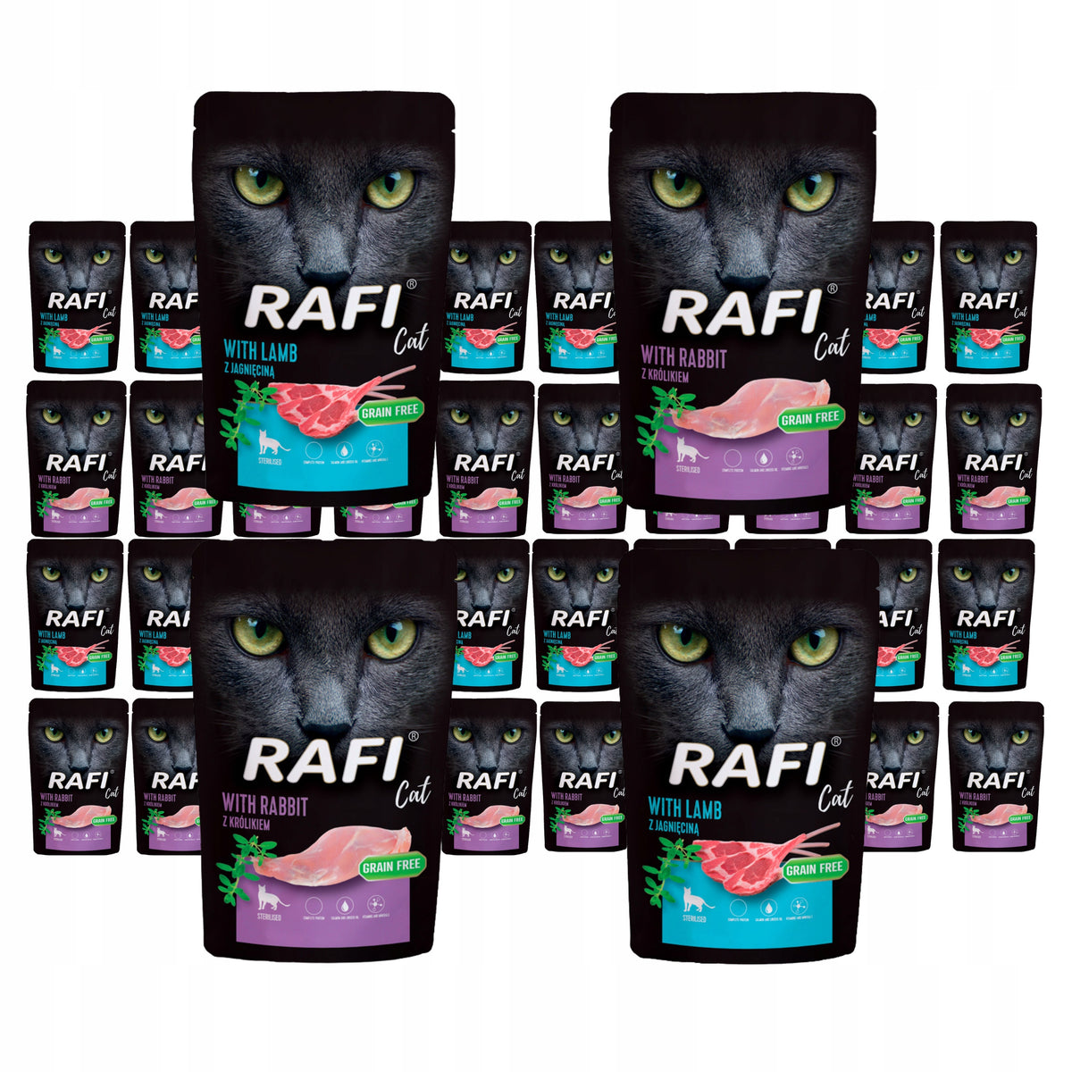 Wet Cat Food 40x100g Mix of Flavours Rafi Grain Free Fish Free Valley Noteć