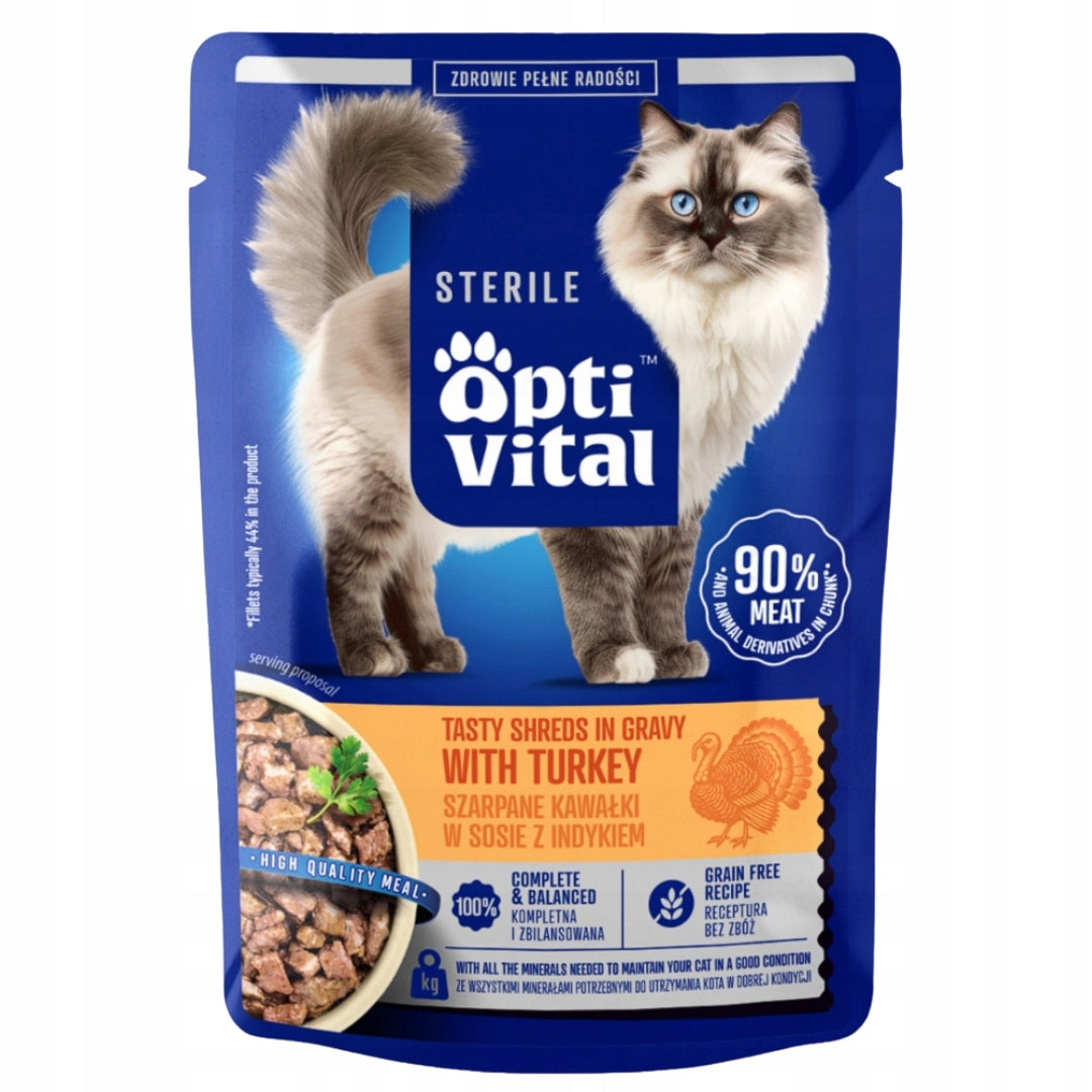 Wet Cat Food Optivital Sterile Ripped Pieces With Turkey 85g
