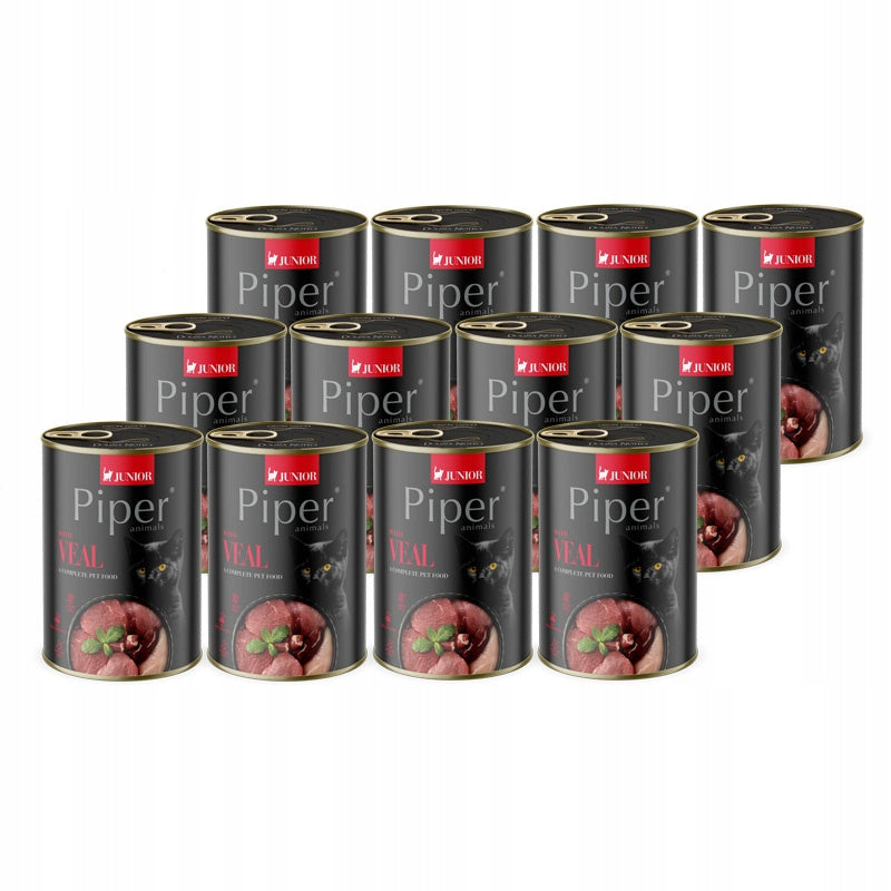 Wet Cat Food Piper Junior with Veal - BURNED LABELS - 12x400 g