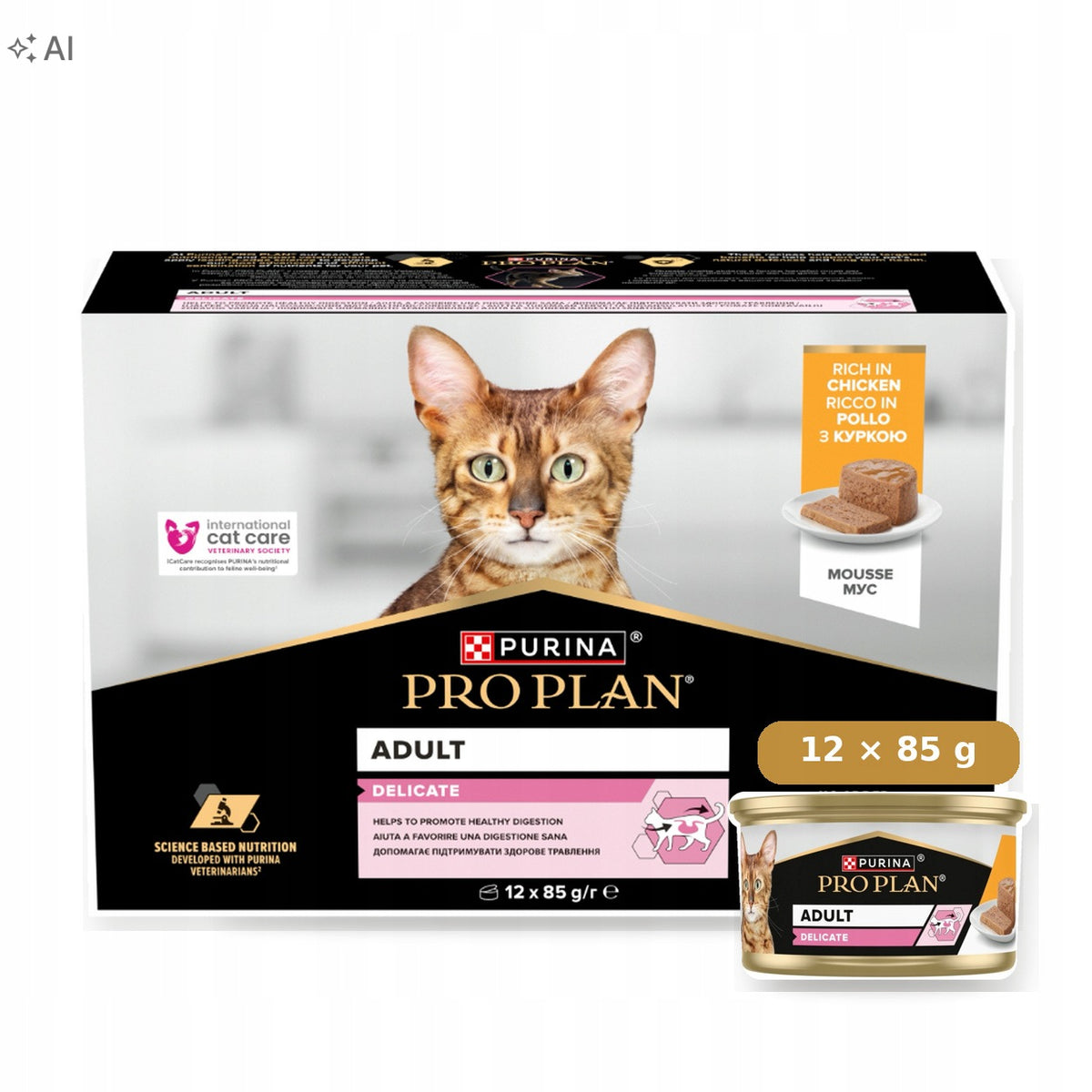 Wet Cat Food Pro Plan Delicate Adult Mousse with Chicken 12x85g