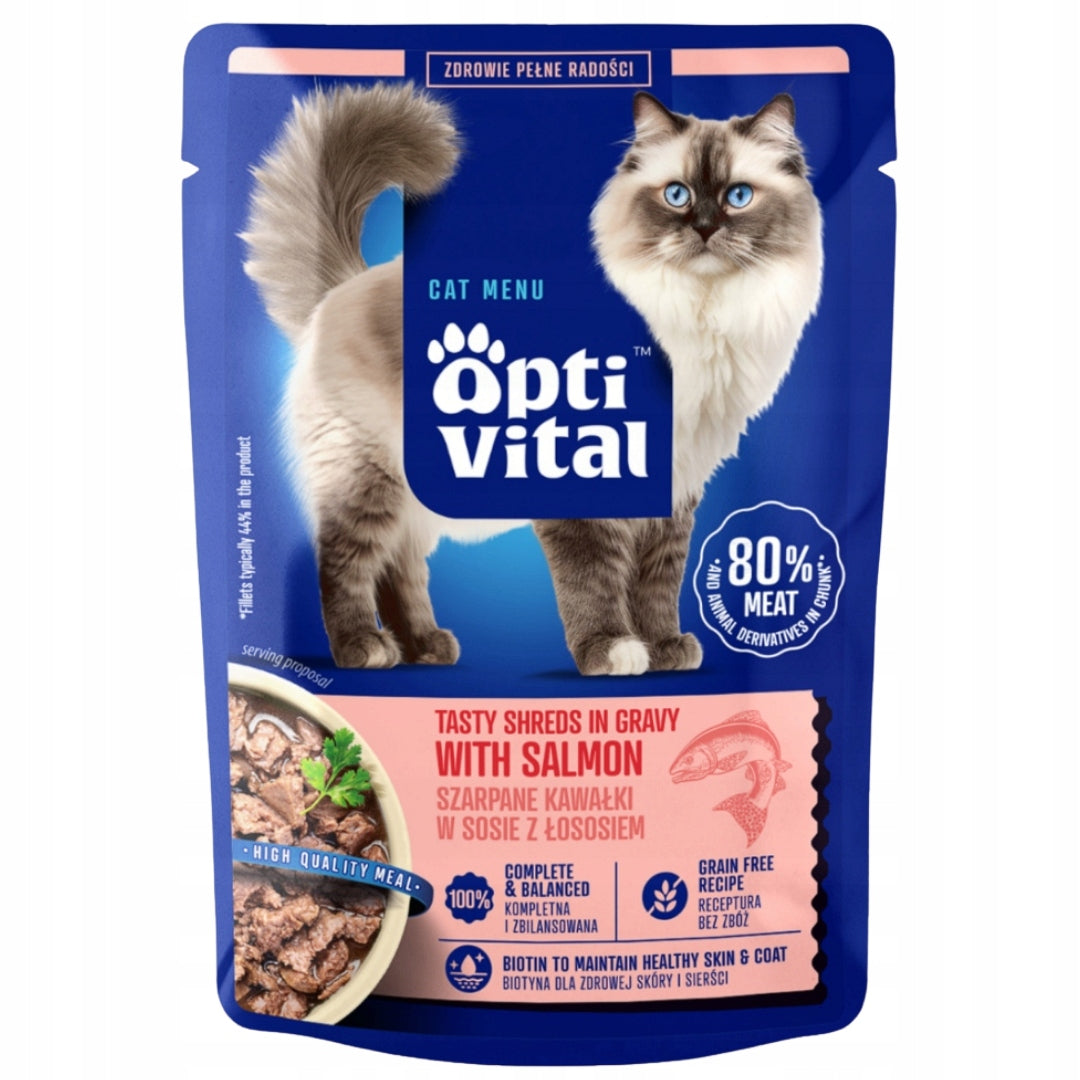 Wet Cat Food Sachet Optivital Ripped Pieces With Salmon 85g