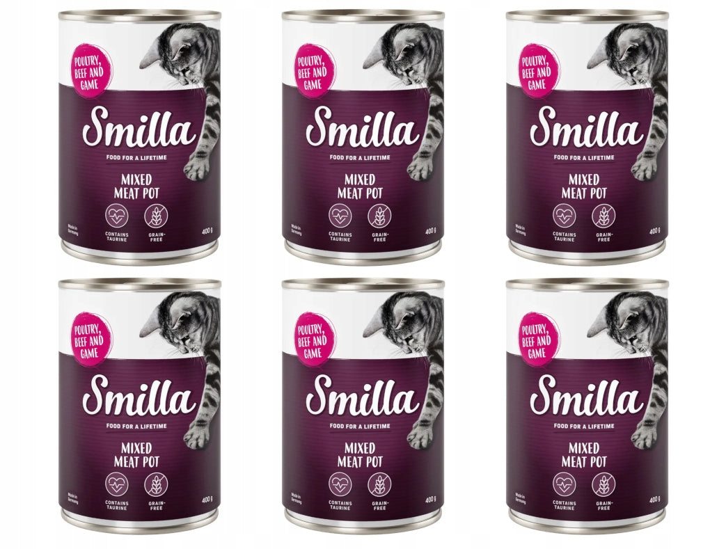 Wet Cat Food Smilla Mixed Meat Pot Poultry Beef venison 6 x 400g