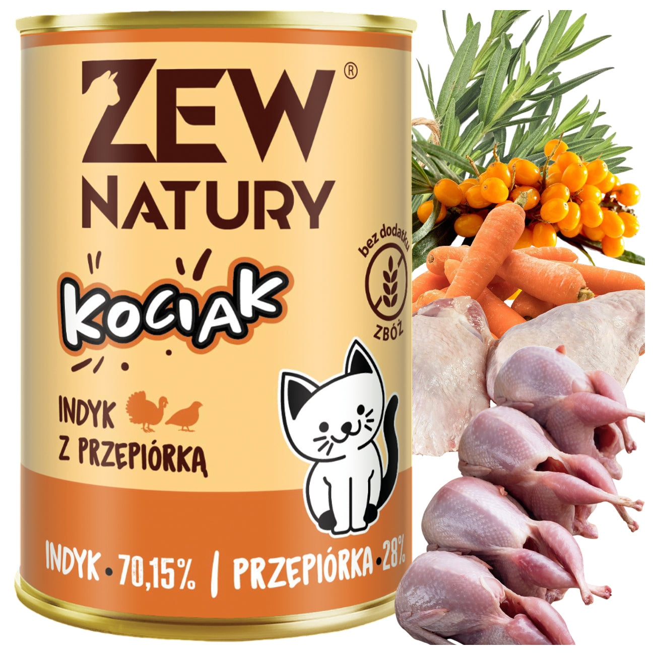 Wet Cat Food Turkey with Quail Can 400g Zew Natury