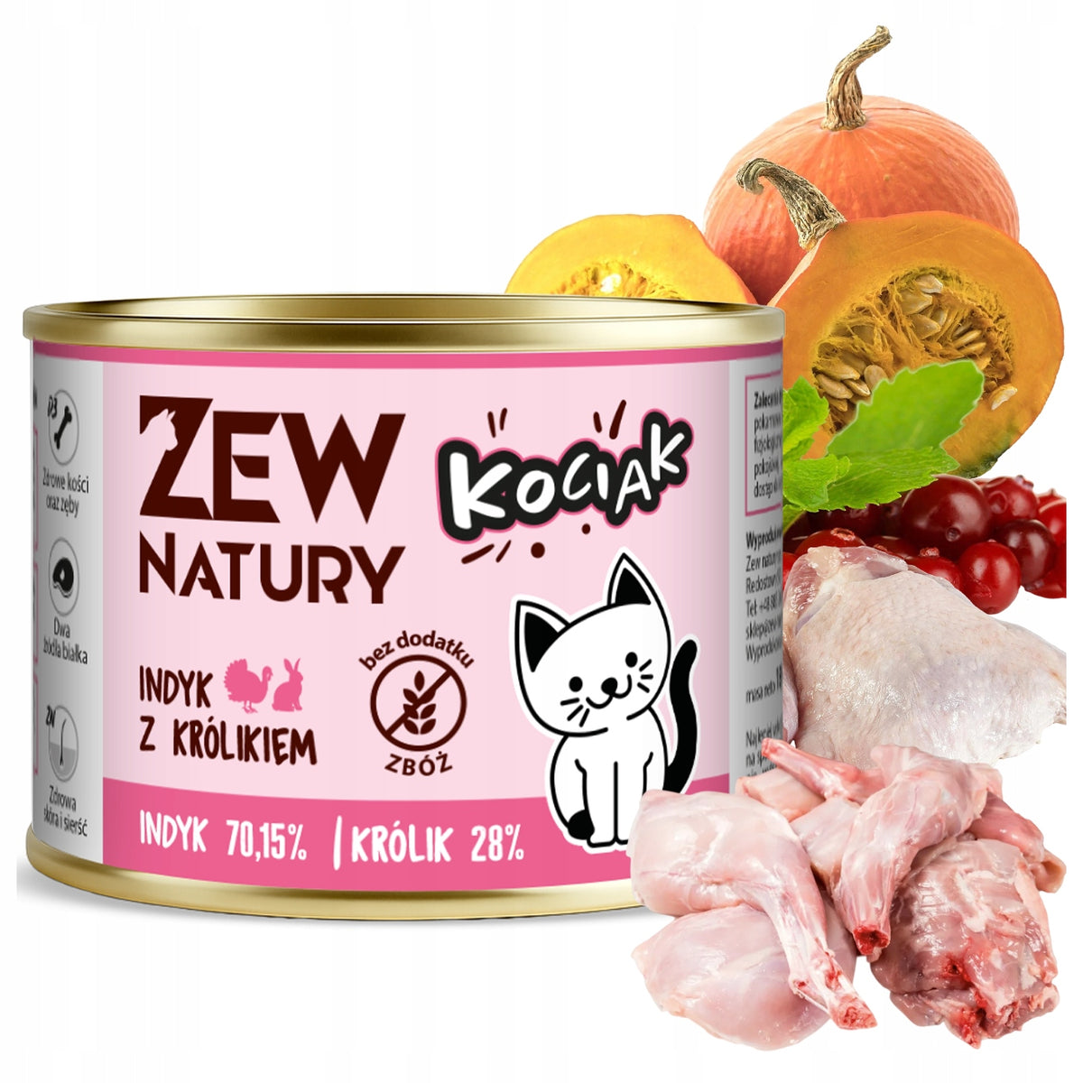 Wet Cat Food Turkey with Rabbit Can 185g Zew Natury