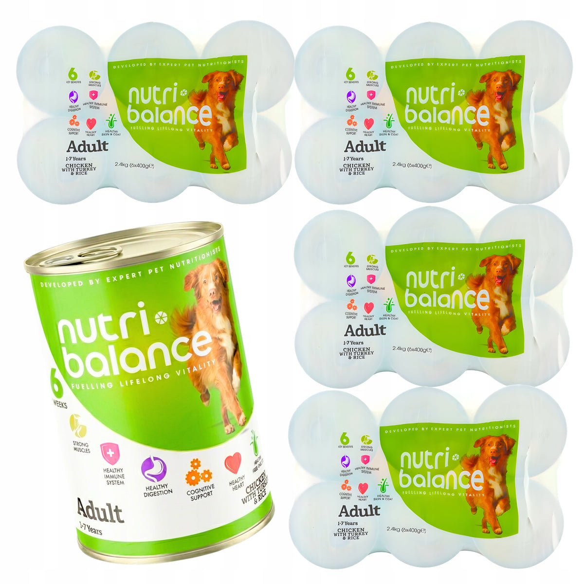 Wet Dog Food 24 x 400g Can Nutri Balance Adult Chicken Turkey Rice