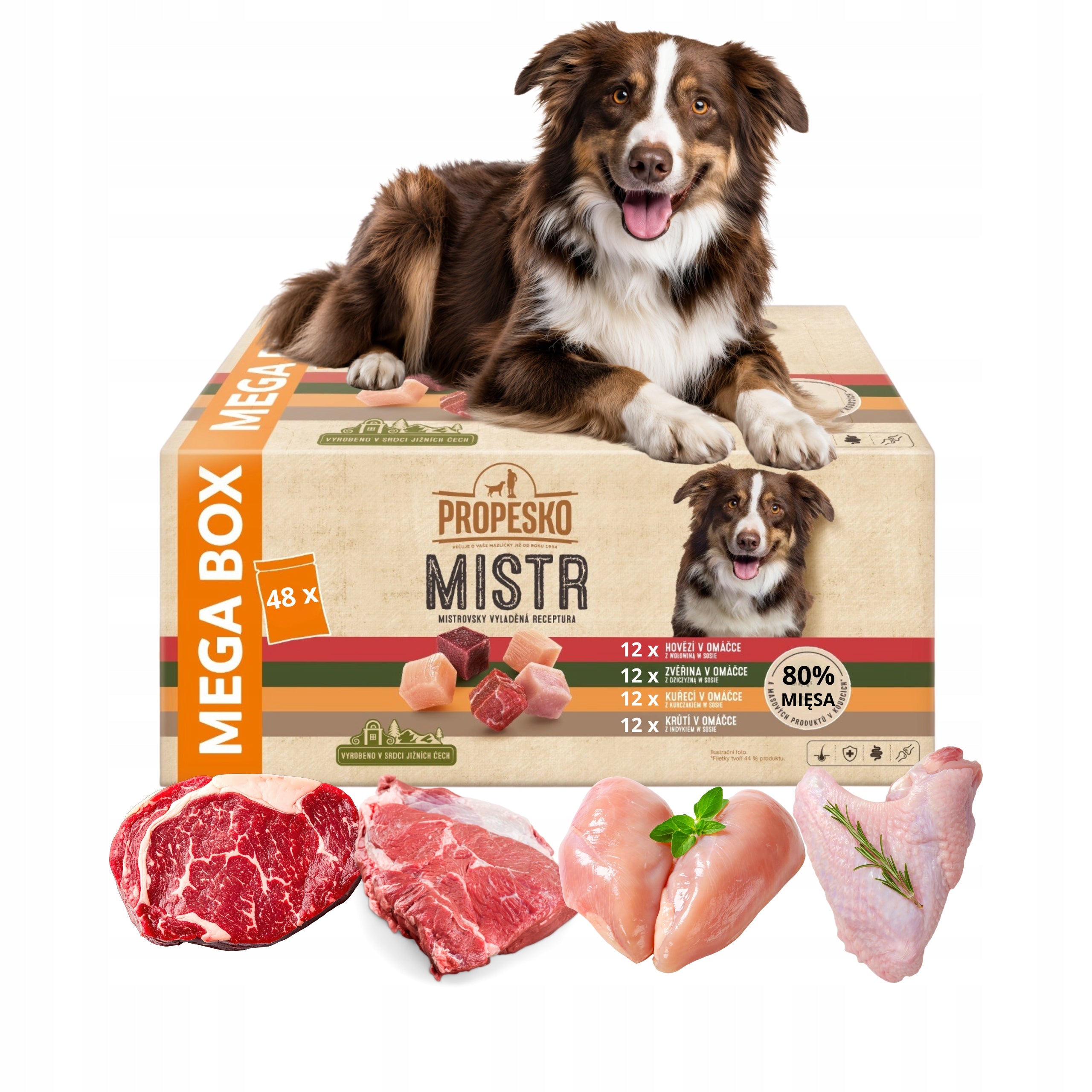 Wet Dog Food 80% Grain Free Box Sachets 48x 85g in Sauce Propesko Mix